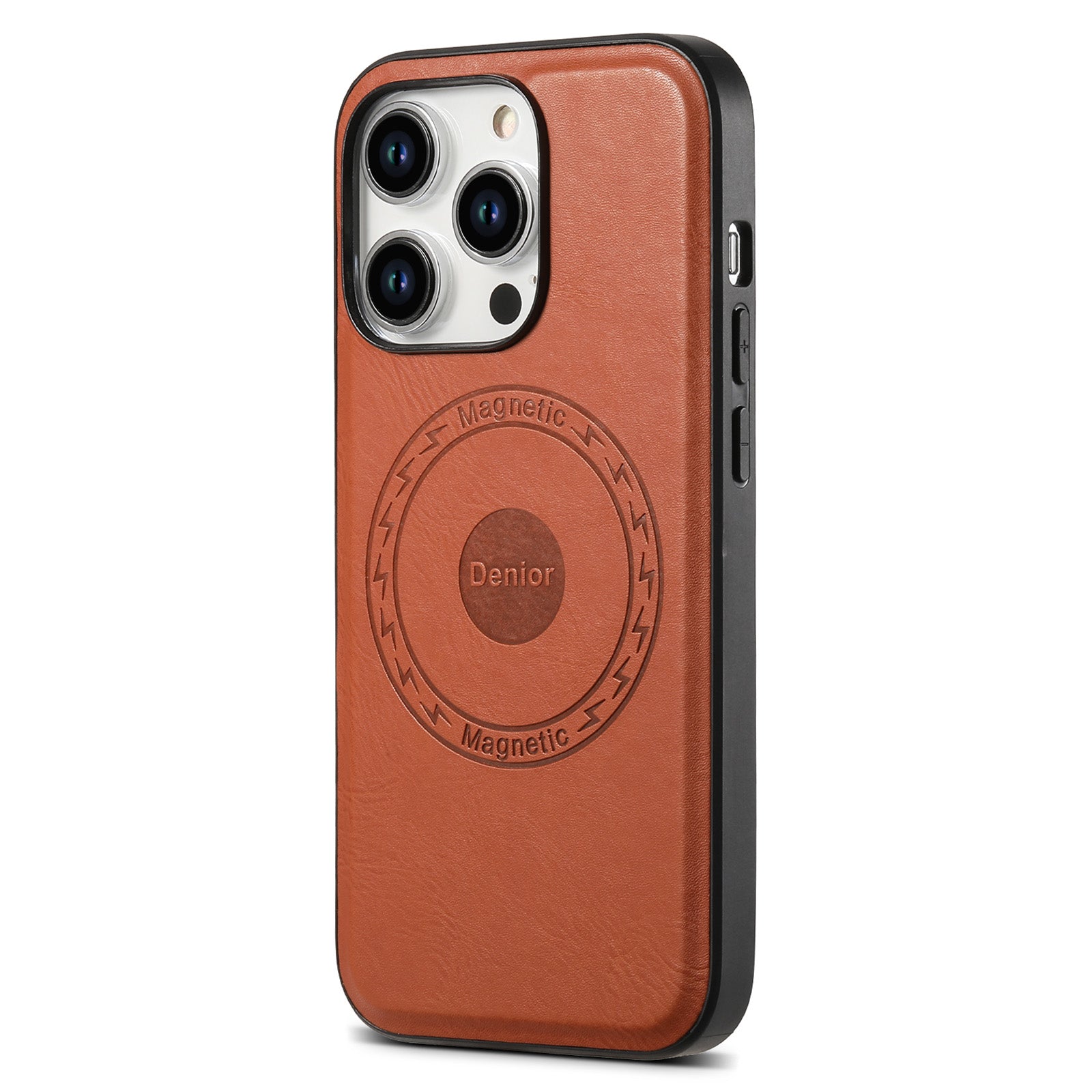 DENIOR For iPhone 15 Pro Max Magnetic Phone Case PU Leather Coated TPU+PC Cover - Black