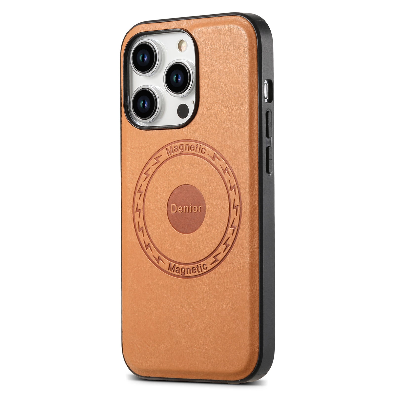 DENIOR For iPhone 15 Pro Max Magnetic Phone Case PU Leather Coated TPU+PC Cover - Black