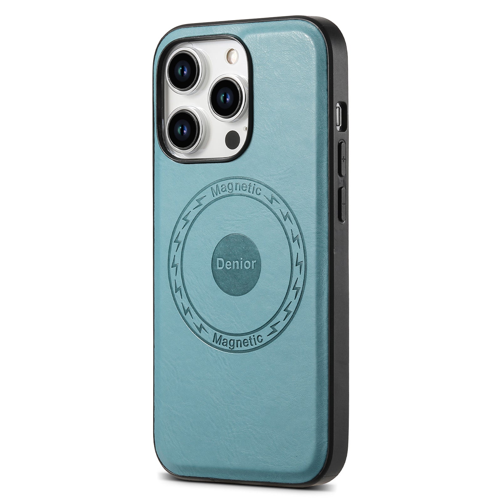 DENIOR For iPhone 15 Pro Max Magnetic Phone Case PU Leather Coated TPU+PC Cover - Black