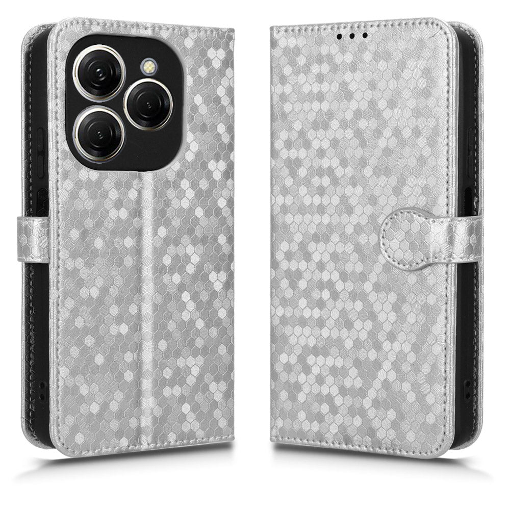 For Transsion Tecno Spark 20 Pro Cell Phone Case PU Leather Imprinted Wallet Shockproof Stand Cover - Silver