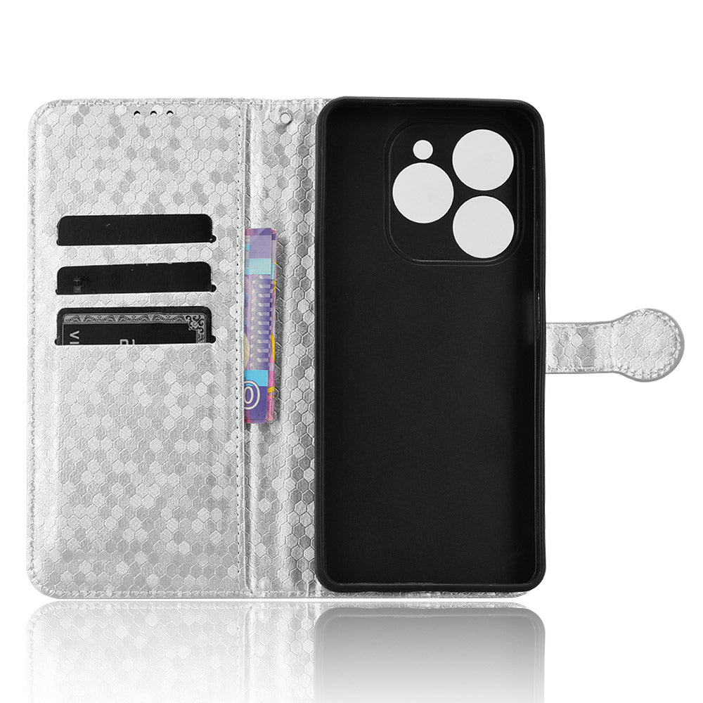 For Transsion Tecno Spark 20 Pro Cell Phone Case PU Leather Imprinted Wallet Shockproof Stand Cover - Silver