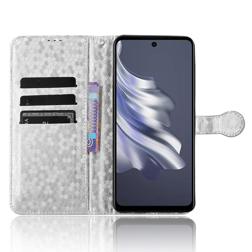 For Transsion Tecno Spark 20 Pro Cell Phone Case PU Leather Imprinted Wallet Shockproof Stand Cover - Silver