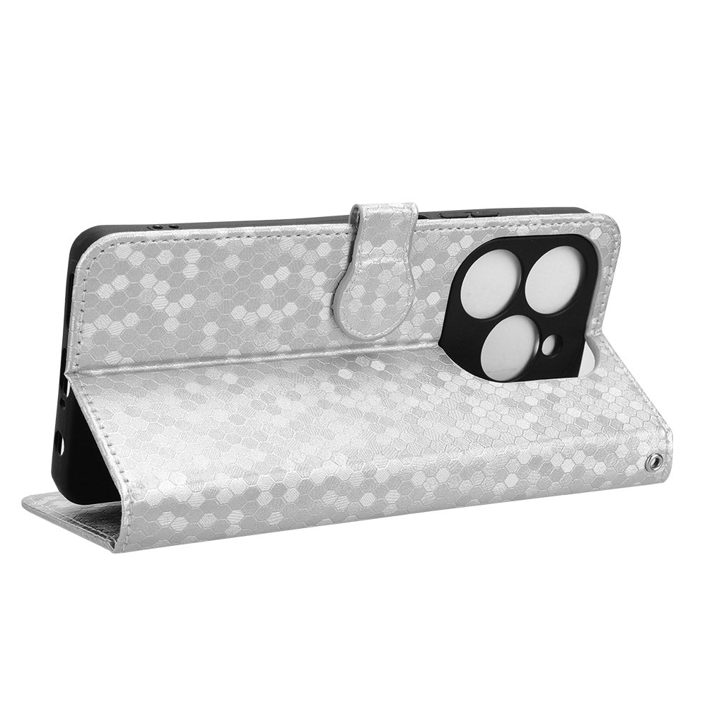 For Transsion Tecno Spark 20 Pro Cell Phone Case PU Leather Imprinted Wallet Shockproof Stand Cover - Silver