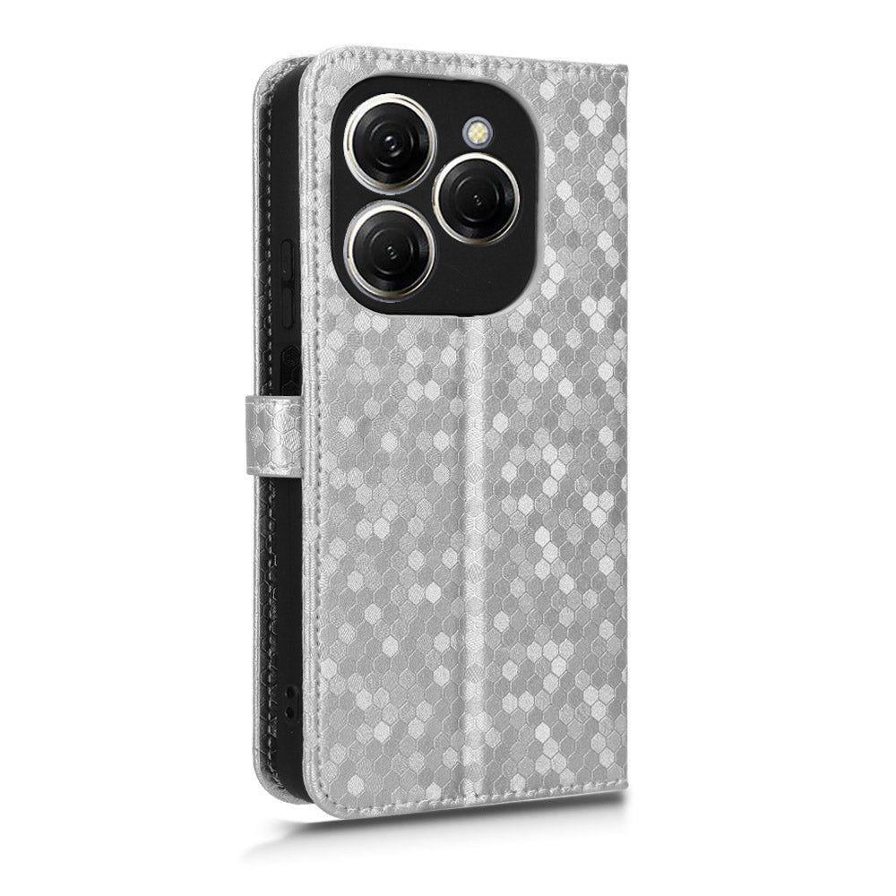 For Transsion Tecno Spark 20 Pro Cell Phone Case PU Leather Imprinted Wallet Shockproof Stand Cover - Silver