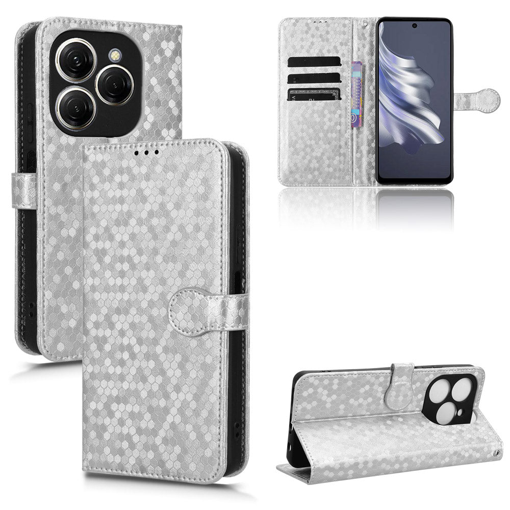 For Transsion Tecno Spark 20 Pro Cell Phone Case PU Leather Imprinted Wallet Shockproof Stand Cover - Silver