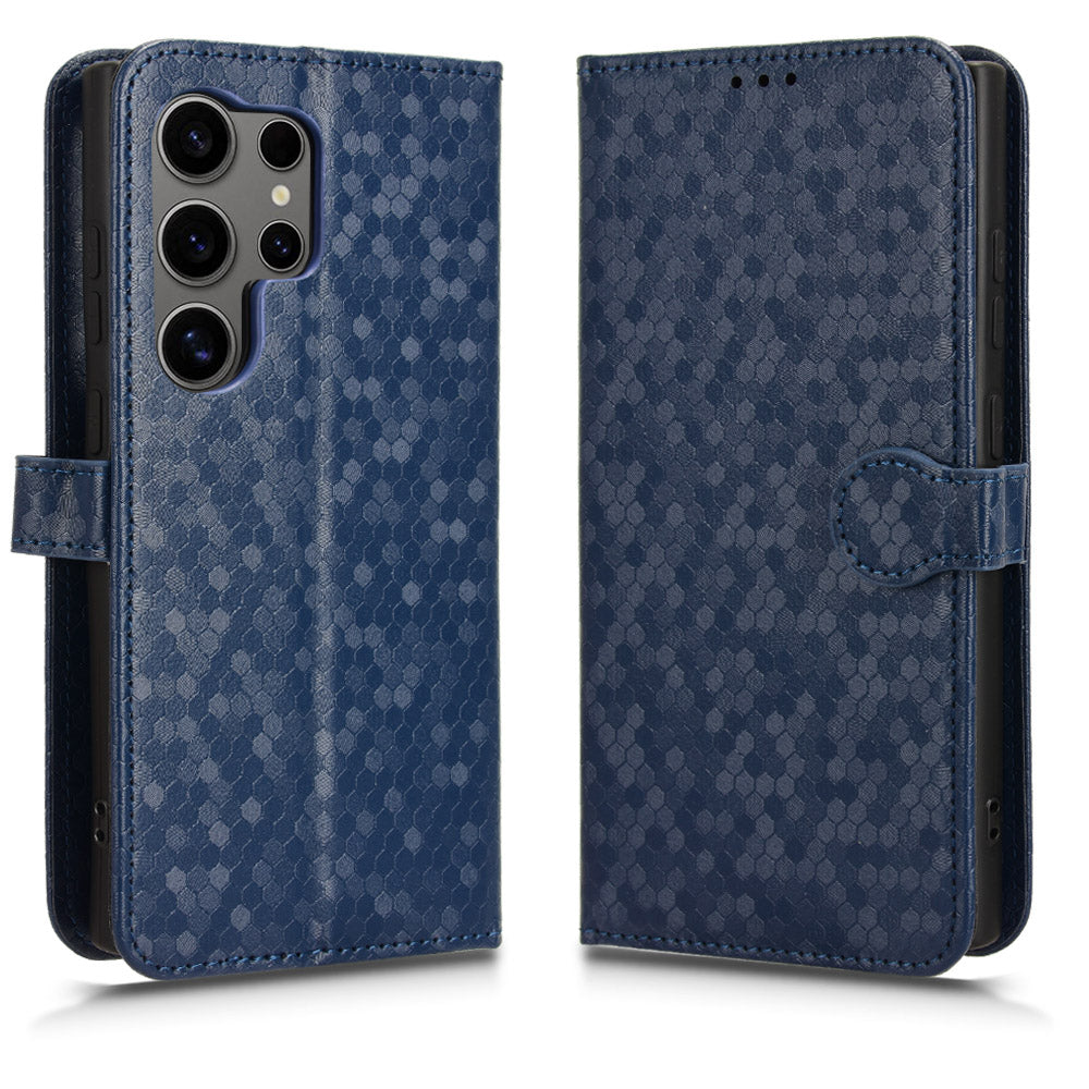 For Samsung Galaxy S24 Ultra Cell Phone Case PU Leather Wallet Imprinted Foldable Stand Cover - Rose Gold