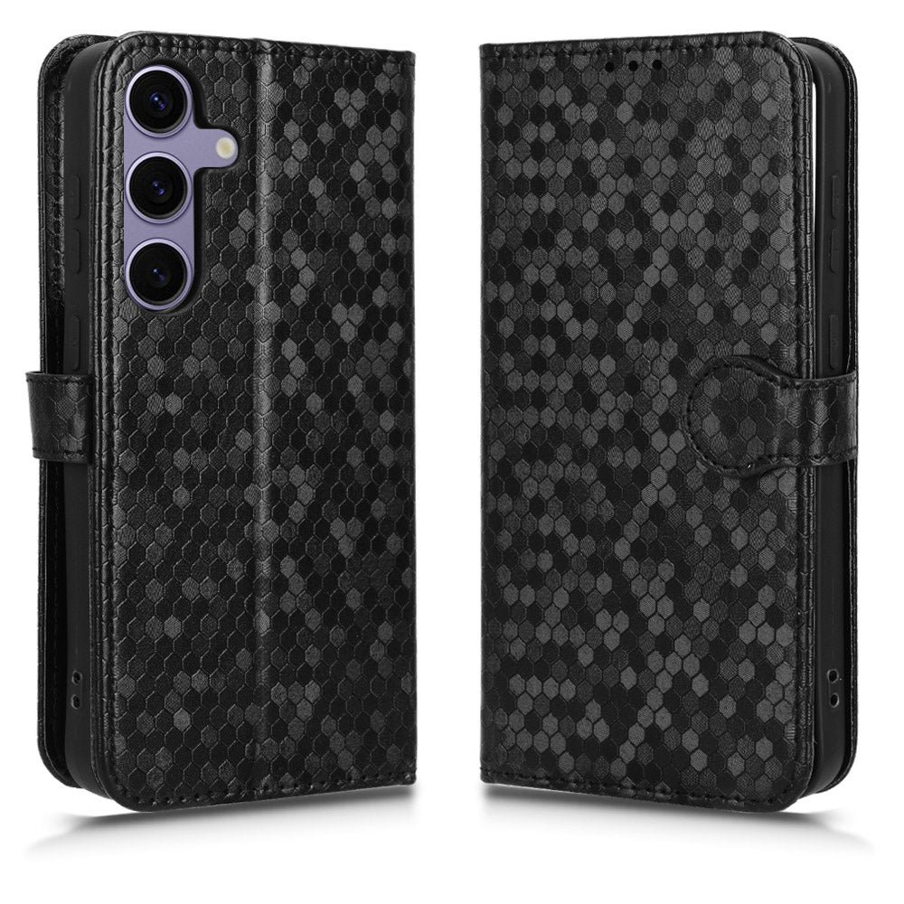 For Samsung Galaxy S24 Cover Dot Imprinted Shockproof Leather Wallet Stand Mobile Phone Case - Black