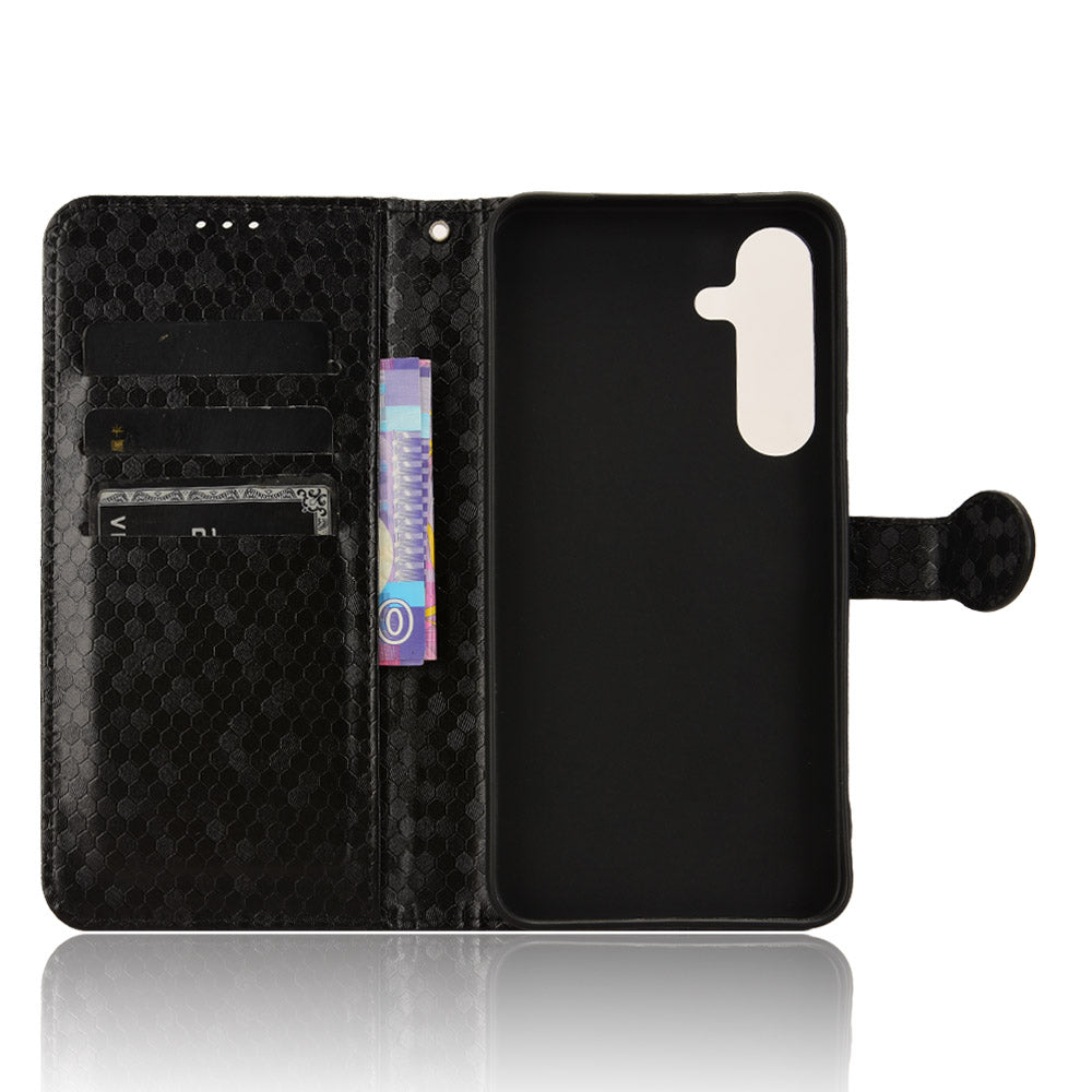 For Samsung Galaxy S24 Cover Dot Imprinted Shockproof Leather Wallet Stand Mobile Phone Case - Black
