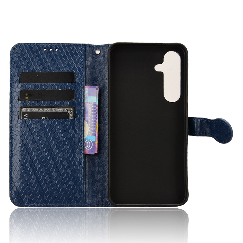 For Samsung Galaxy S24+ Magnetic Case PU Leather Imprinted Dots Pattern Wallet Cover - Dark Blue