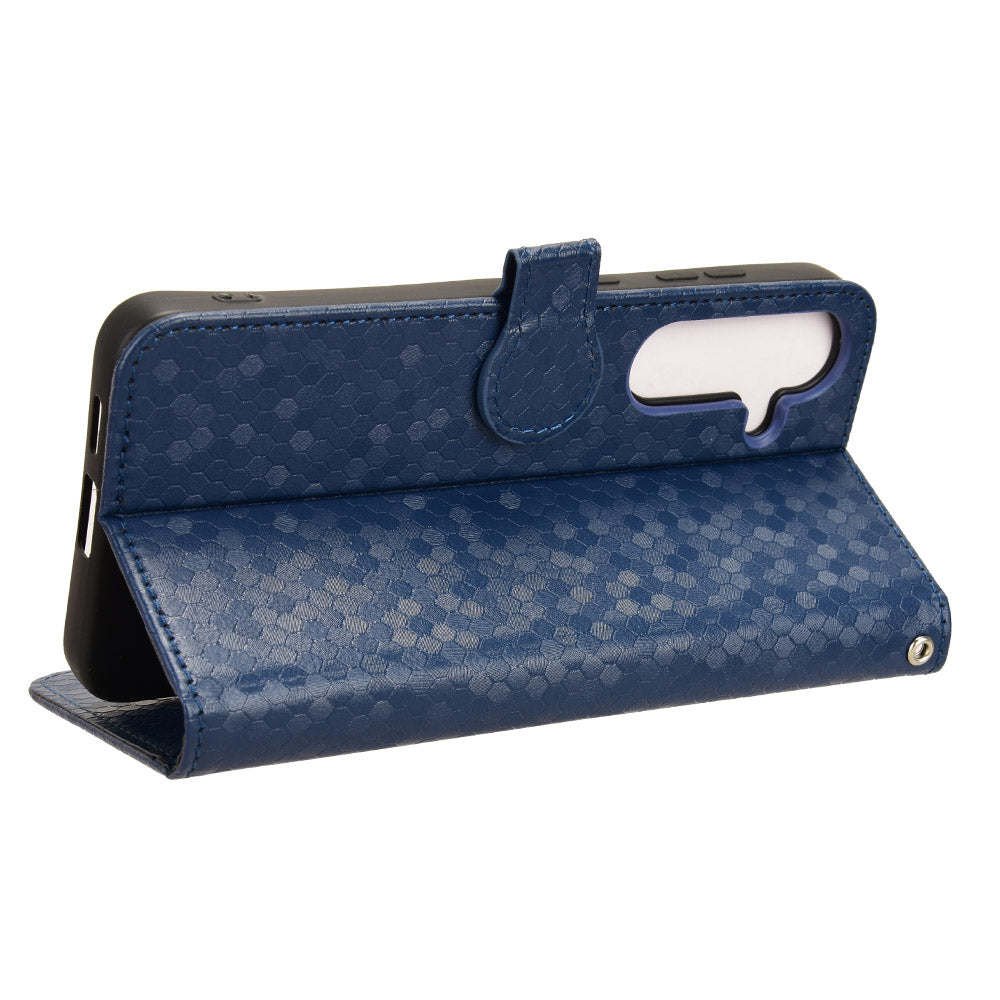 For Samsung Galaxy S24+ Magnetic Case PU Leather Imprinted Dots Pattern Wallet Cover - Dark Blue