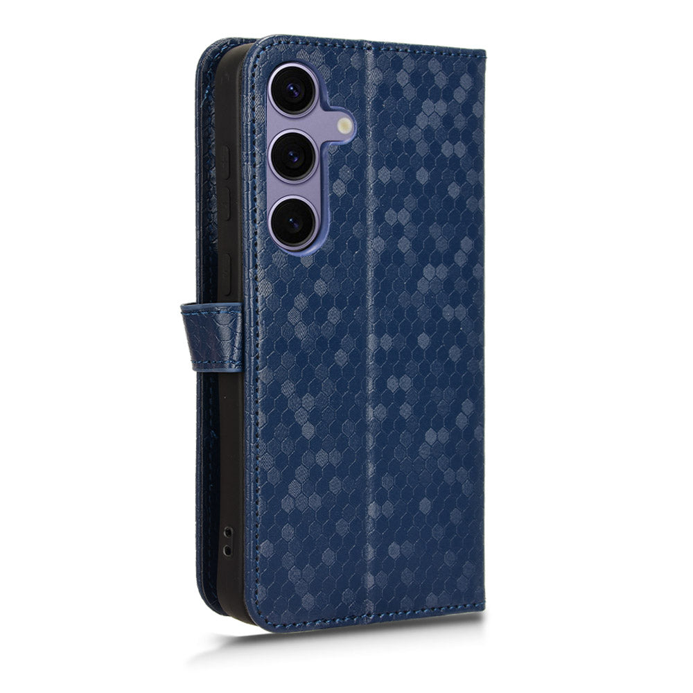 For Samsung Galaxy S24+ Magnetic Case PU Leather Imprinted Dots Pattern Wallet Cover - Dark Blue