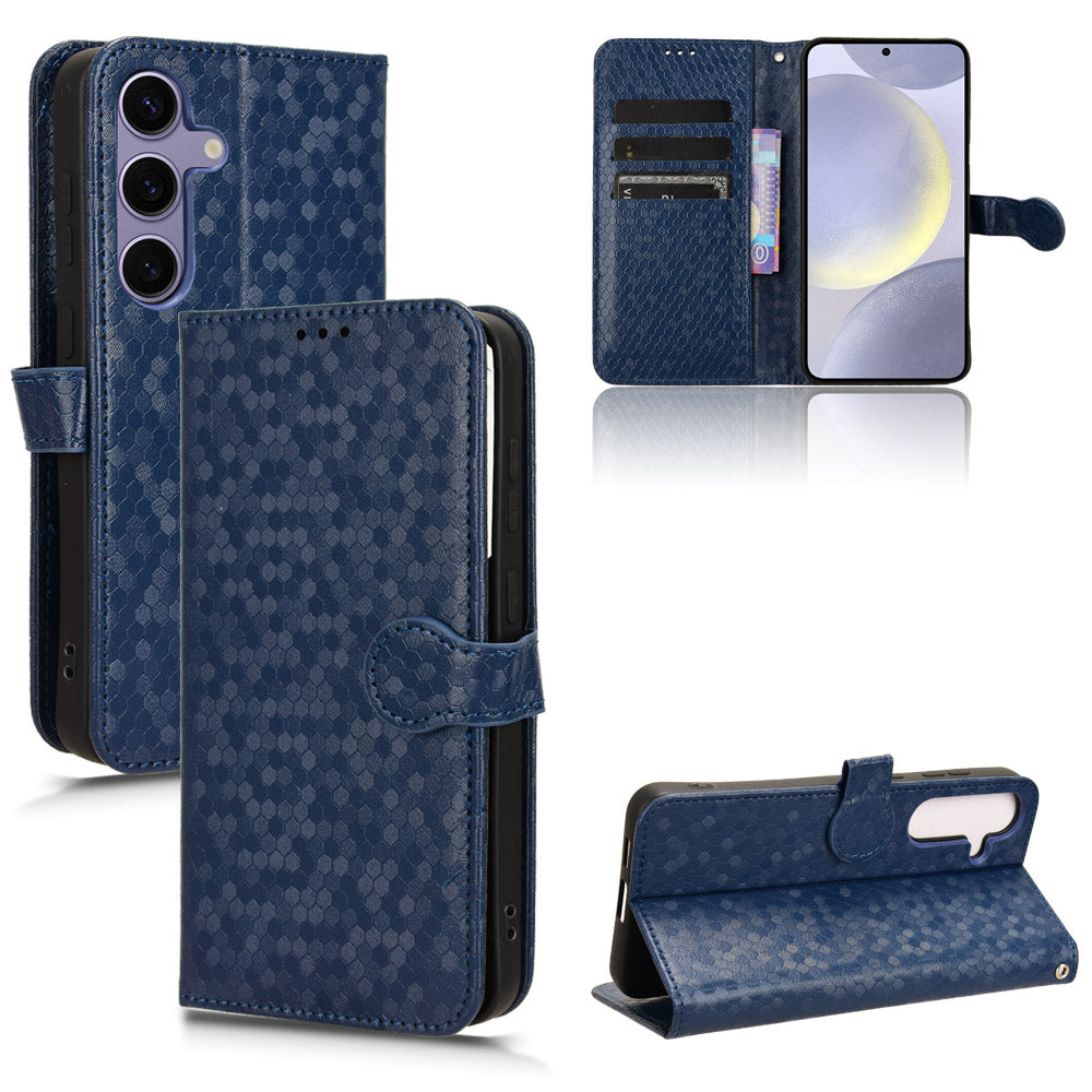 For Samsung Galaxy S24+ Magnetic Case PU Leather Imprinted Dots Pattern Wallet Cover - Dark Blue
