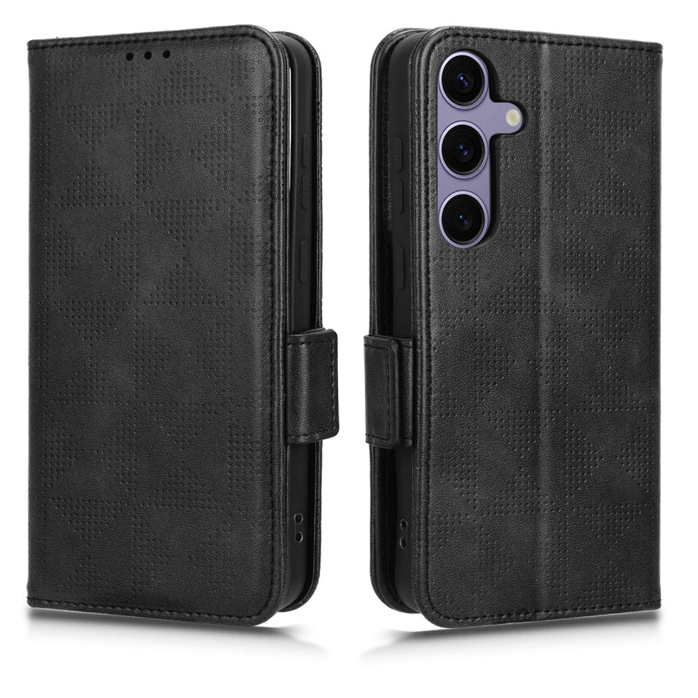 For Samsung Galaxy S24 Cell Phone Case Imprinted Triangle Flip Stand Wallet Leather Cover - Black