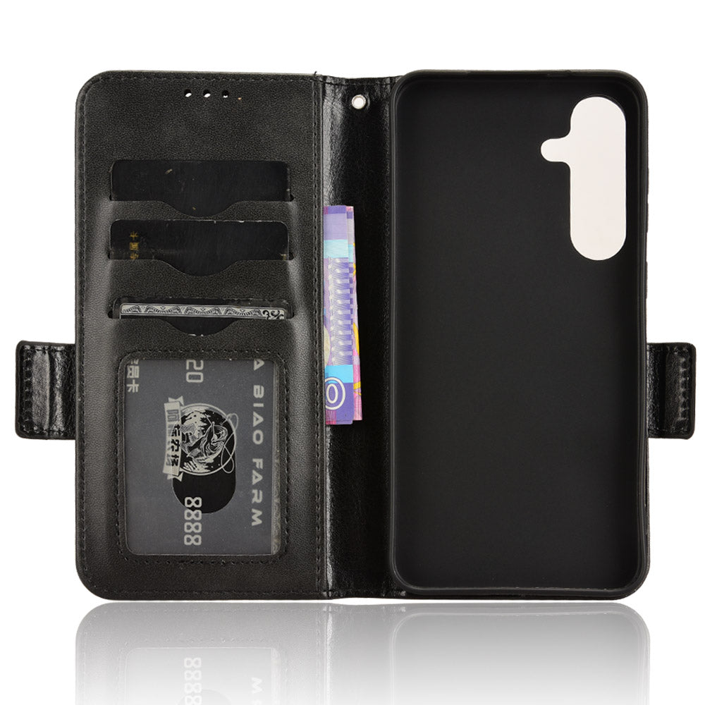 For Samsung Galaxy S24 Cell Phone Case Imprinted Triangle Flip Stand Wallet Leather Cover - Black