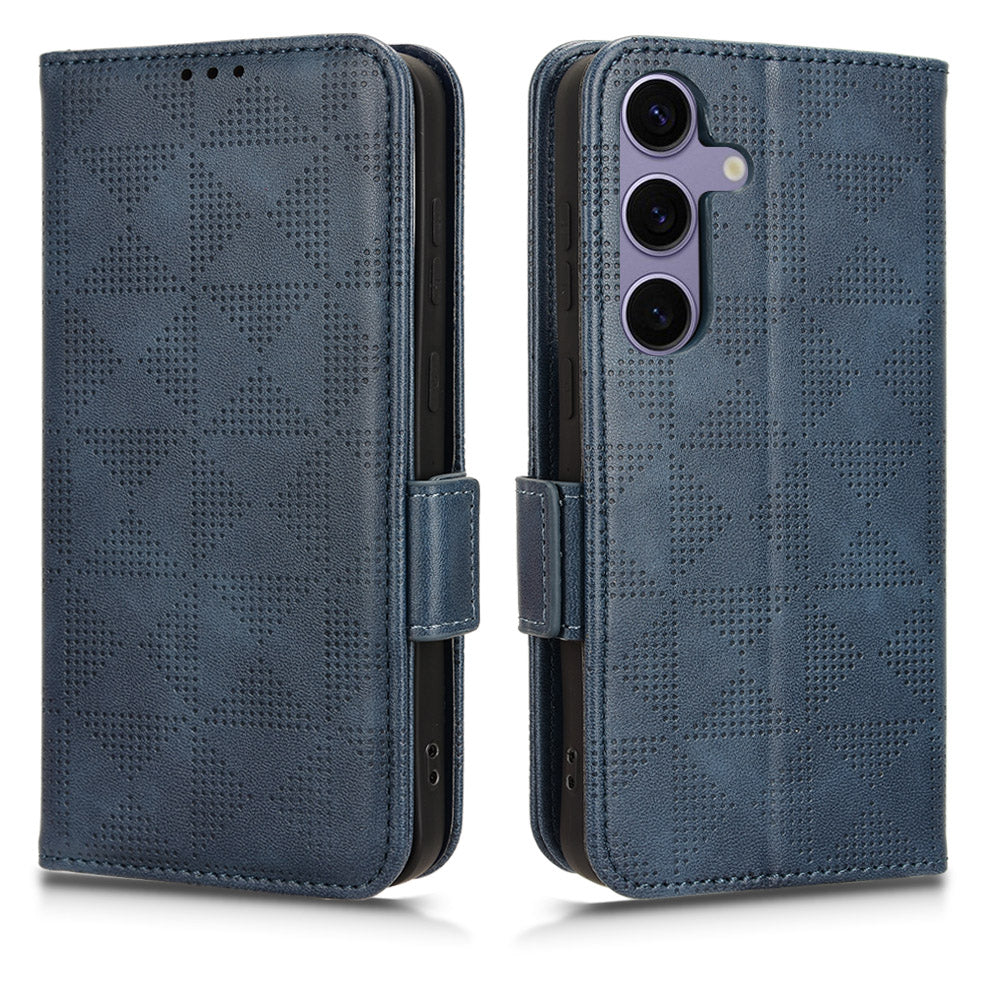 For Samsung Galaxy S24 Cell Phone Case Imprinted Triangle Flip Stand Wallet Leather Cover - Black