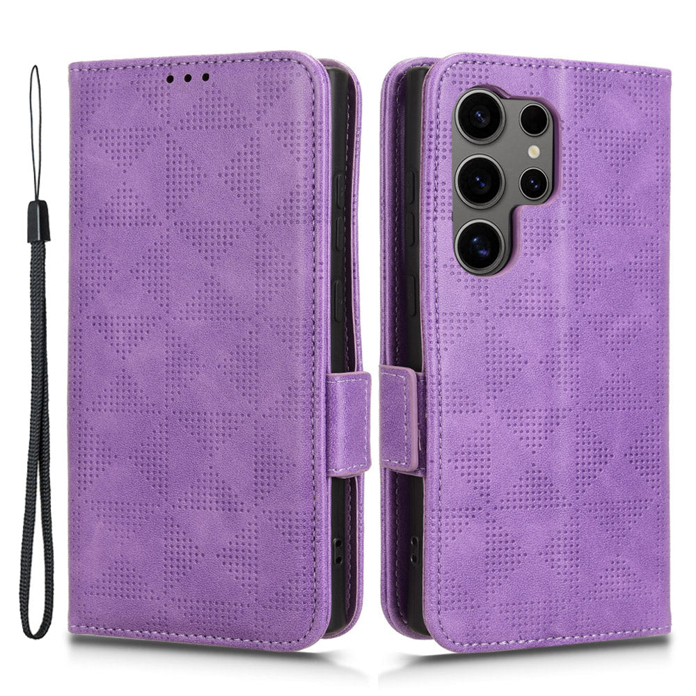 For Samsung Galaxy S24 Ultra Case Imprinted Triangle Leather Wallet Shockproof Cover with Stand - Purple