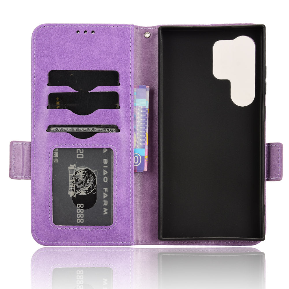 For Samsung Galaxy S24 Ultra Case Imprinted Triangle Leather Wallet Shockproof Cover with Stand - Purple