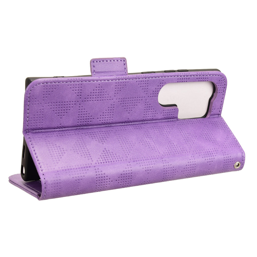 For Samsung Galaxy S24 Ultra Case Imprinted Triangle Leather Wallet Shockproof Cover with Stand - Purple