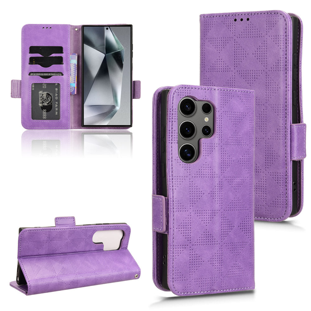 For Samsung Galaxy S24 Ultra Case Imprinted Triangle Leather Wallet Shockproof Cover with Stand - Purple