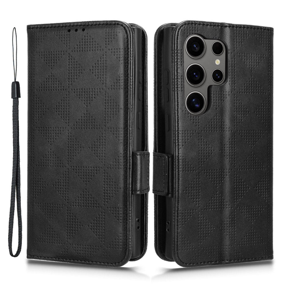 For Samsung Galaxy S24 Ultra Case Imprinted Triangle Leather Wallet Shockproof Cover with Stand - Purple