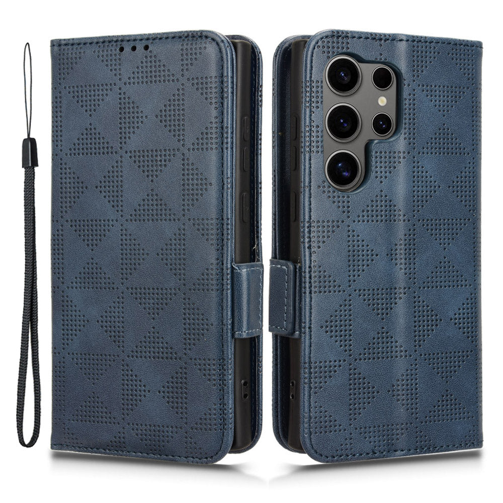 For Samsung Galaxy S24 Ultra Case Imprinted Triangle Leather Wallet Shockproof Cover with Stand - Purple