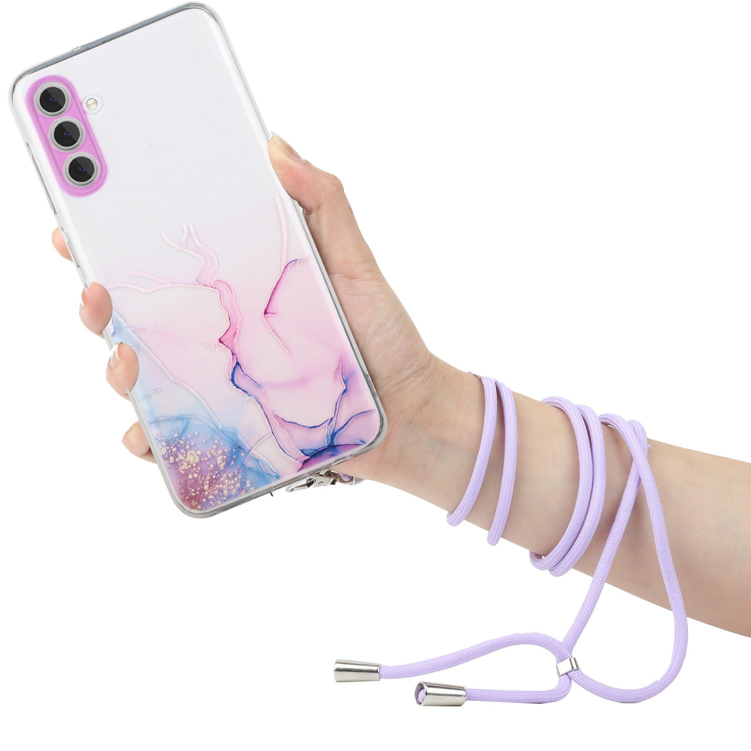 For Samsung Galaxy A35 5G Case Soft TPU Marble Pattern Phone Cover with Lanyard