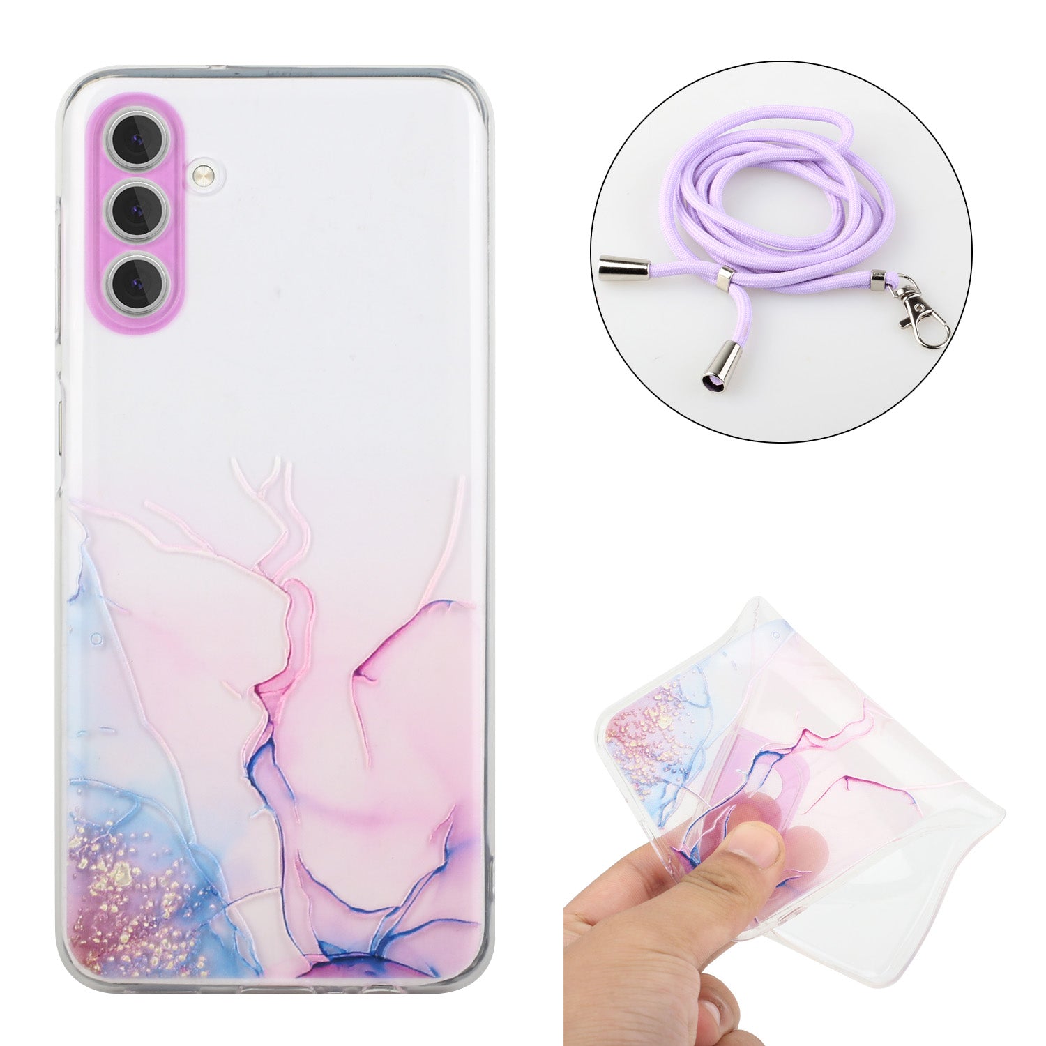 For Samsung Galaxy A35 5G Case Soft TPU Marble Pattern Phone Cover with Lanyard