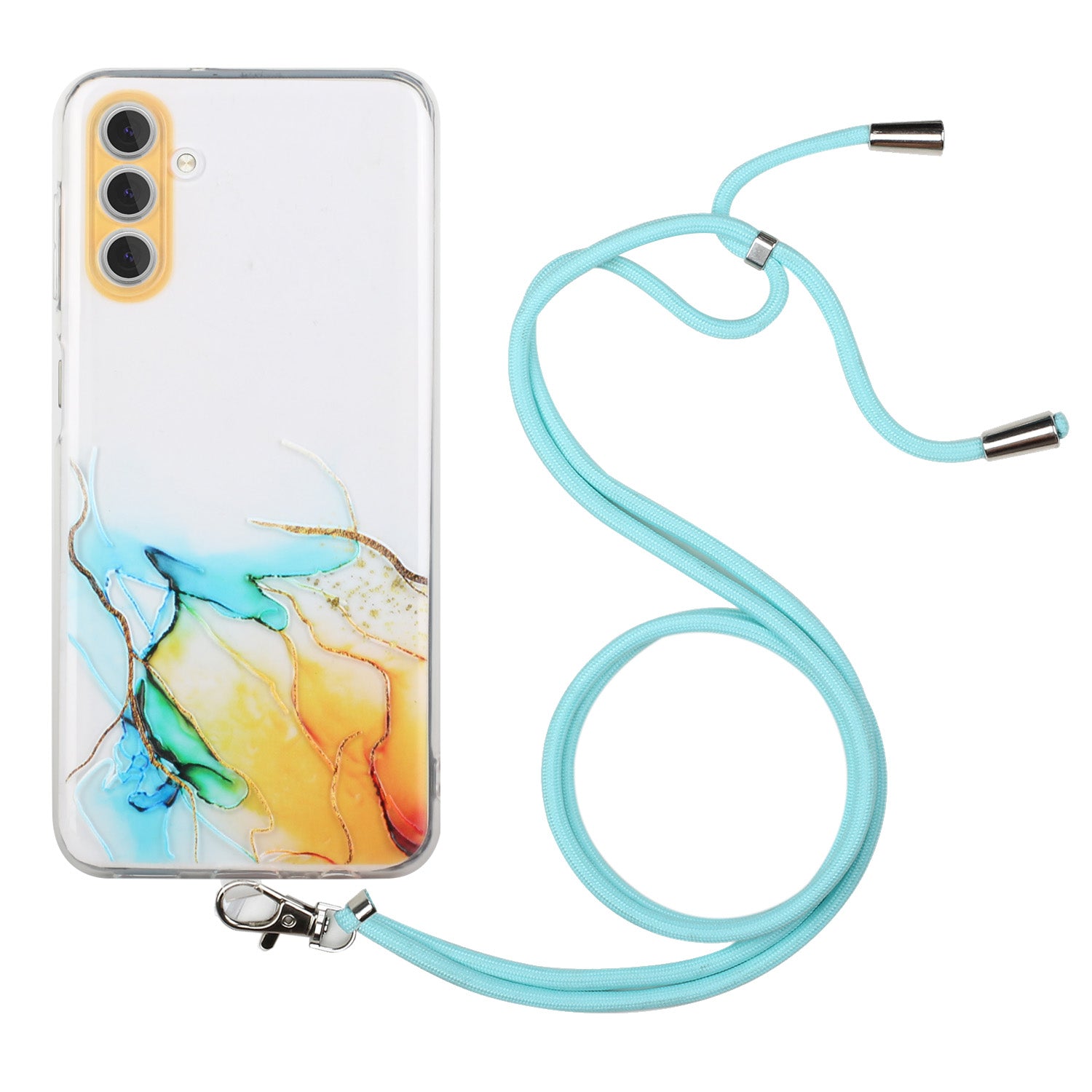 For Samsung Galaxy A25 5G (Global) (161.0 x 76.5 x 8.3mm) Case Hollow Marble Pattern TPU Phone Cover with Lanyard
