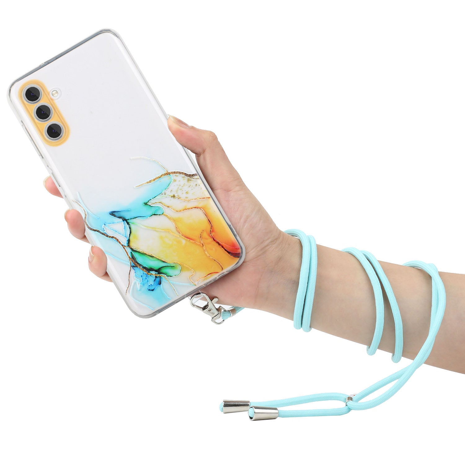 For Samsung Galaxy A25 5G (Global) (161.0 x 76.5 x 8.3mm) Case Hollow Marble Pattern TPU Phone Cover with Lanyard