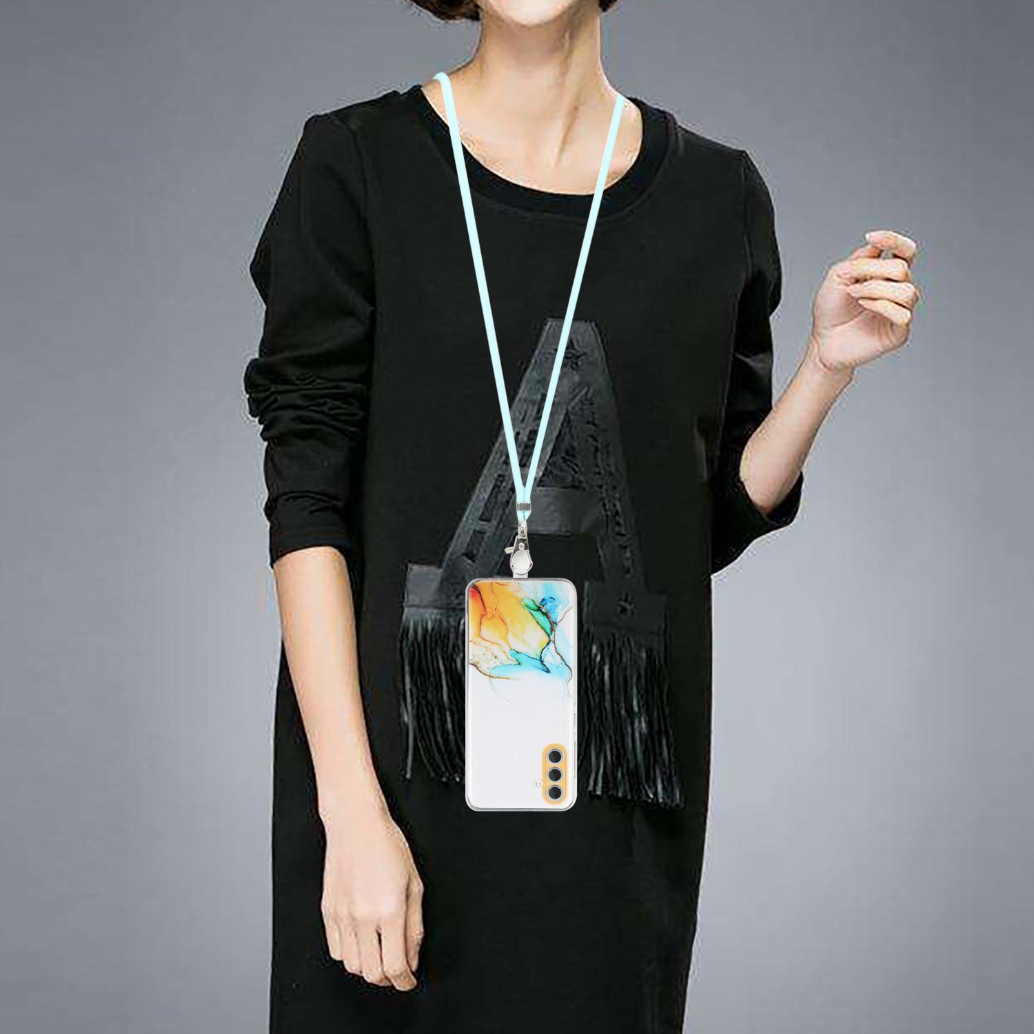 For Samsung Galaxy A25 5G (Global) (161.0 x 76.5 x 8.3mm) Case Hollow Marble Pattern TPU Phone Cover with Lanyard