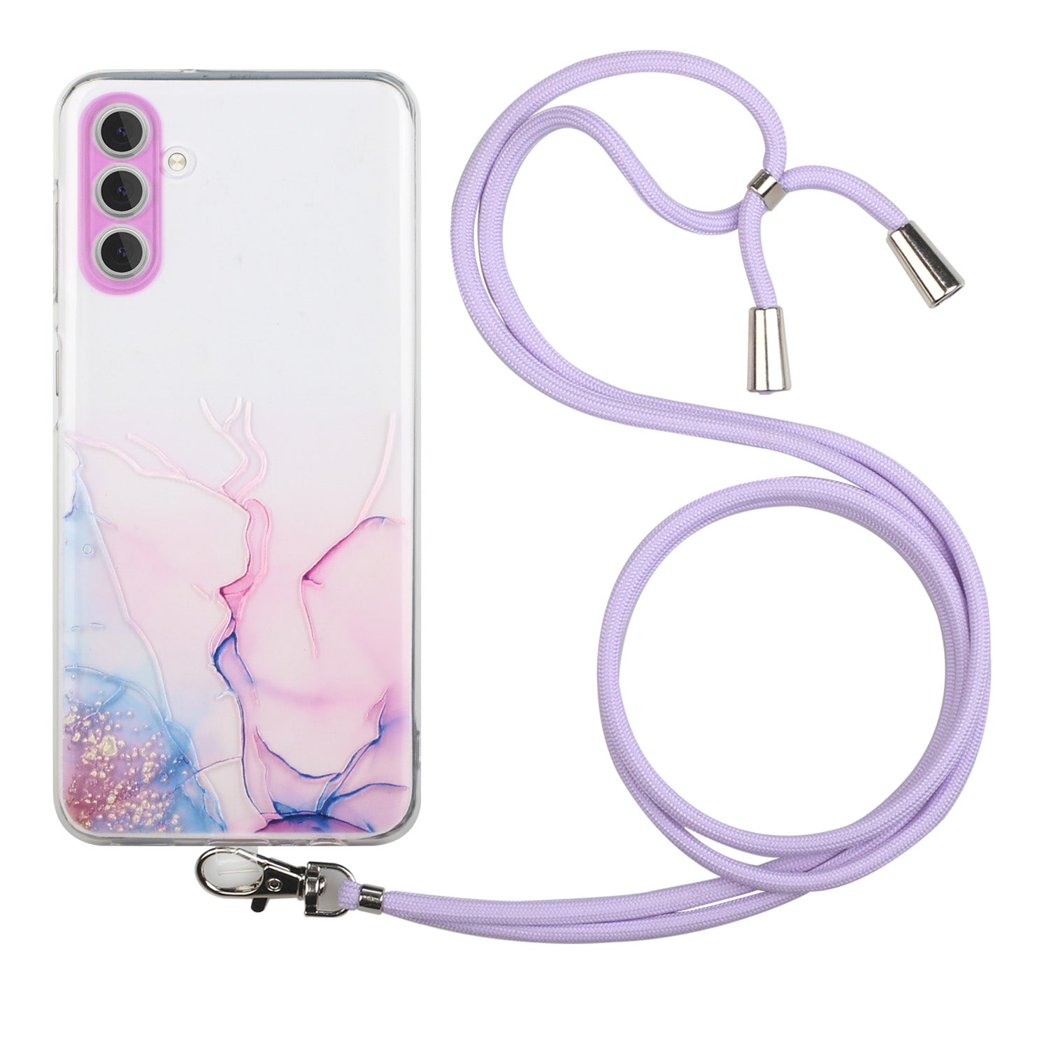 For Samsung Galaxy A25 5G (Global) (161.0 x 76.5 x 8.3mm) Case Hollow Marble Pattern TPU Phone Cover with Lanyard