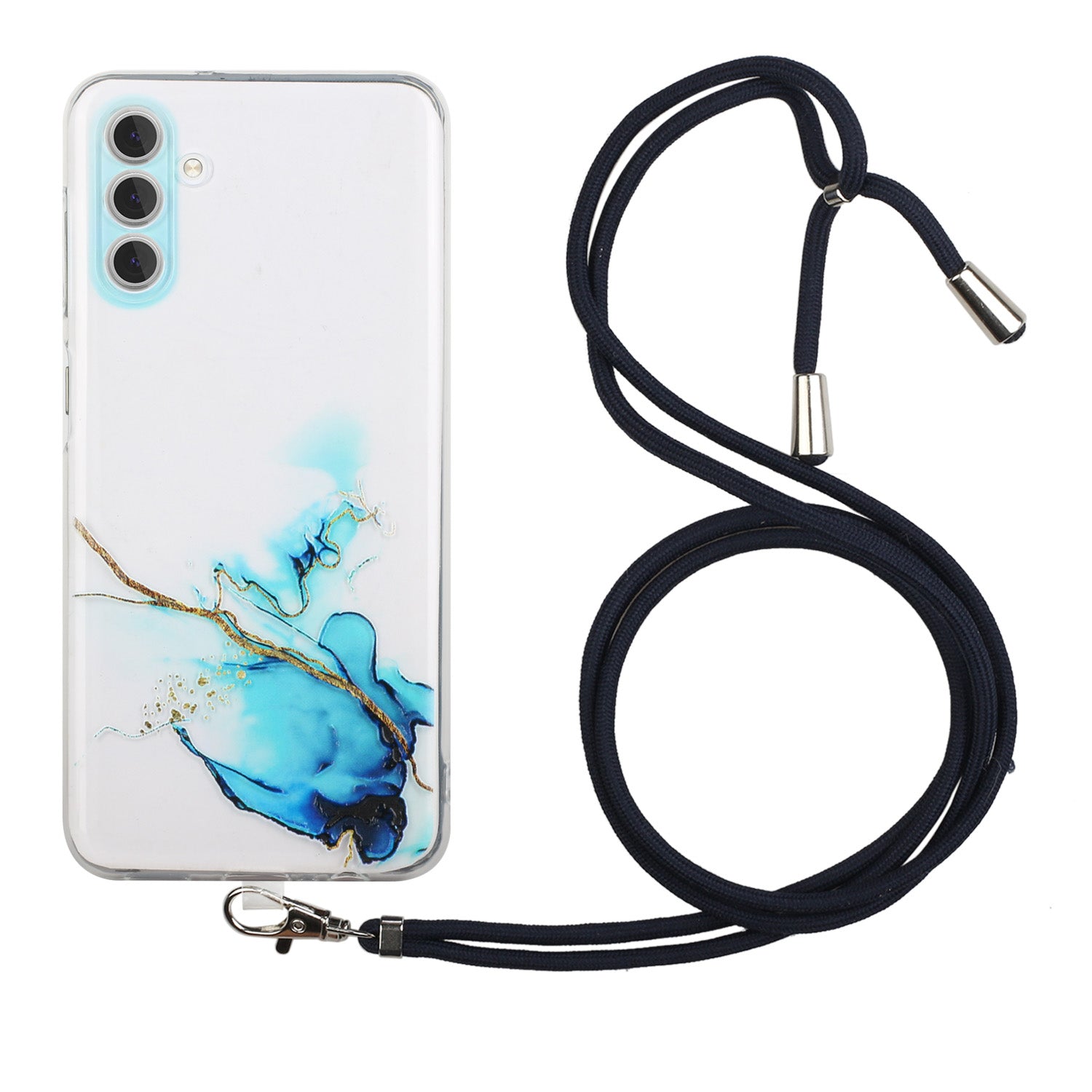 For Samsung Galaxy A25 5G (Global) (161.0 x 76.5 x 8.3mm) Case Hollow Marble Pattern TPU Phone Cover with Lanyard