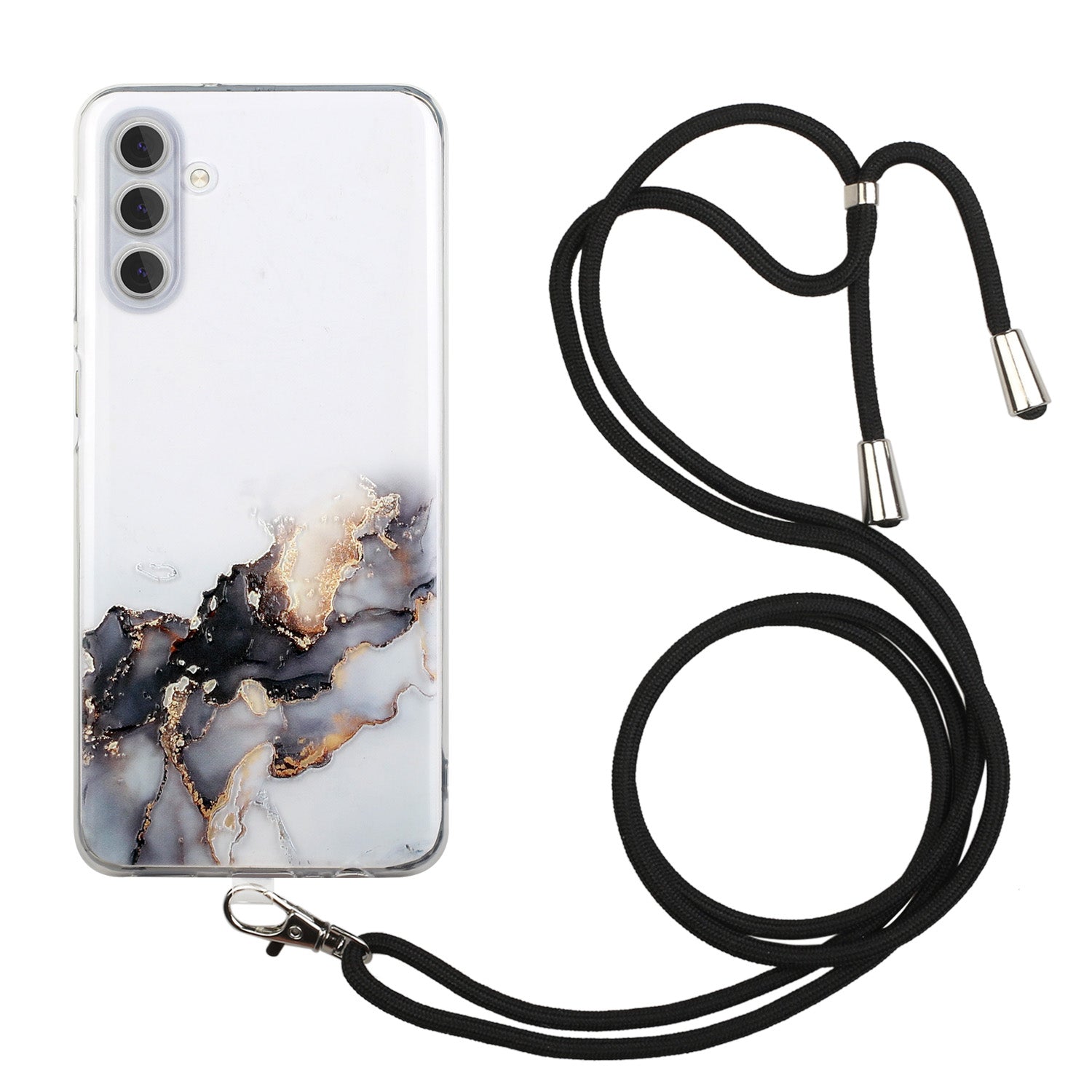 For Samsung Galaxy A25 5G (Global) (161.0 x 76.5 x 8.3mm) Case Hollow Marble Pattern TPU Phone Cover with Lanyard