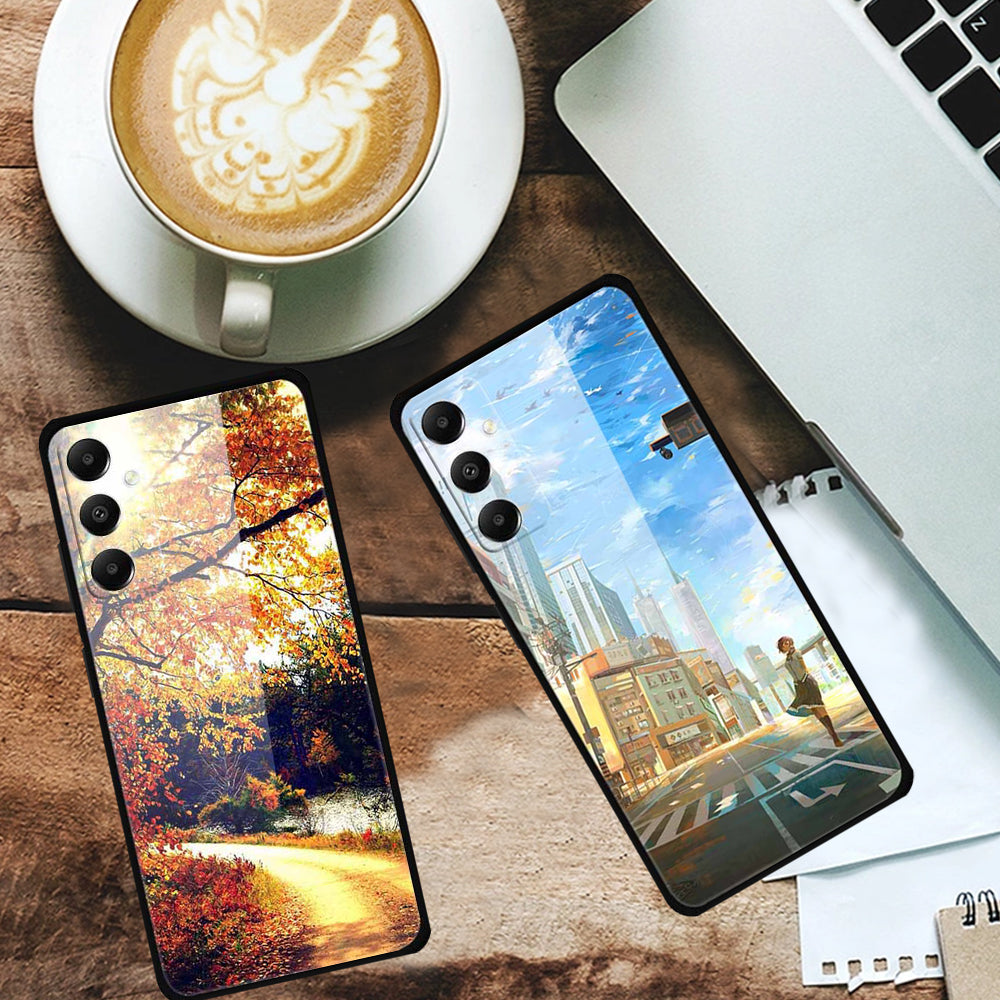 For Samsung Galaxy A05s 4G Case PC+Tempered Glass+TPU Pattern Printing Phone Cover