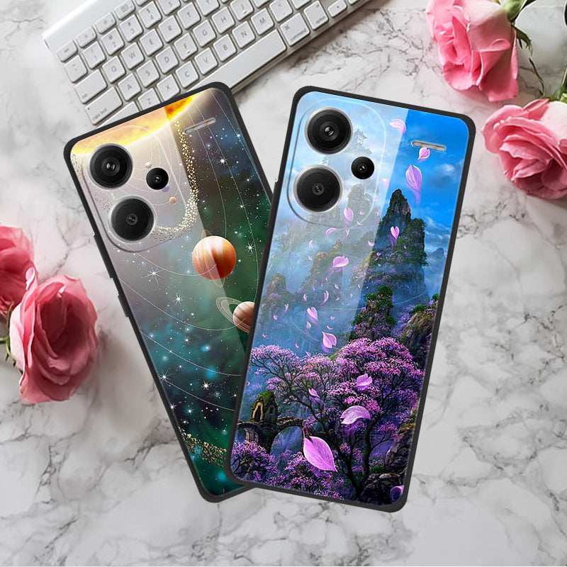 For Xiaomi Redmi Note 13 Pro+ 5G Cover Pattern Printing PC+TPU+Tempered Glass Phone Case