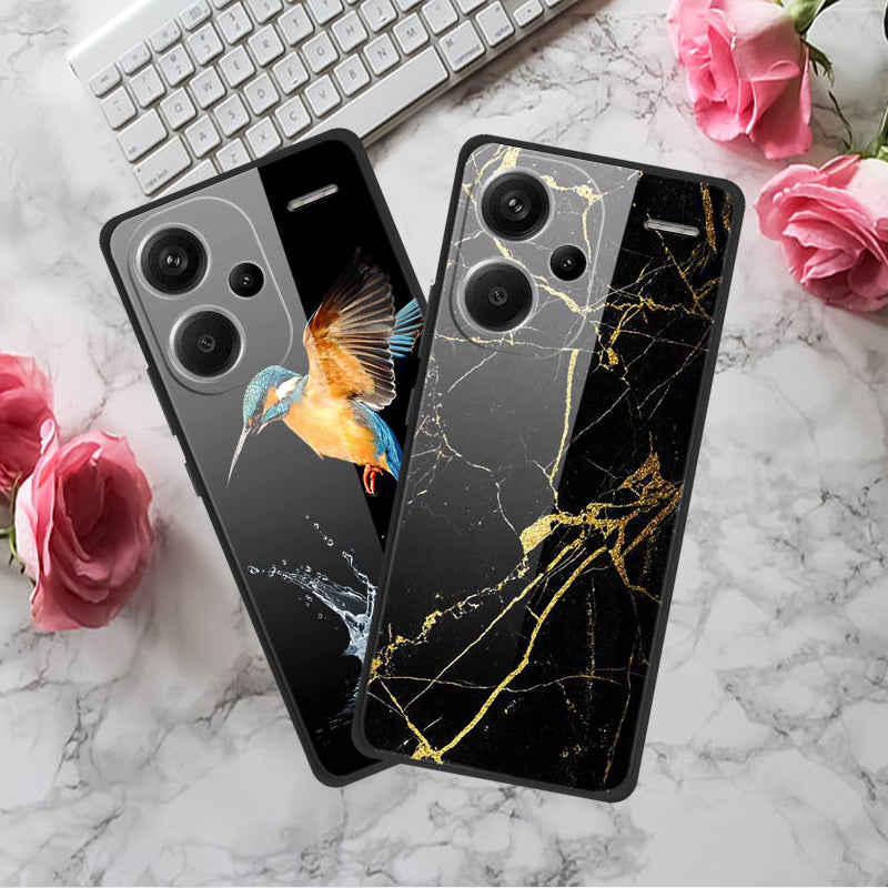For Xiaomi Redmi Note 13 Pro+ 5G Cell Phone Case PC+Tempered Glass+TPU Pattern Printing Shell