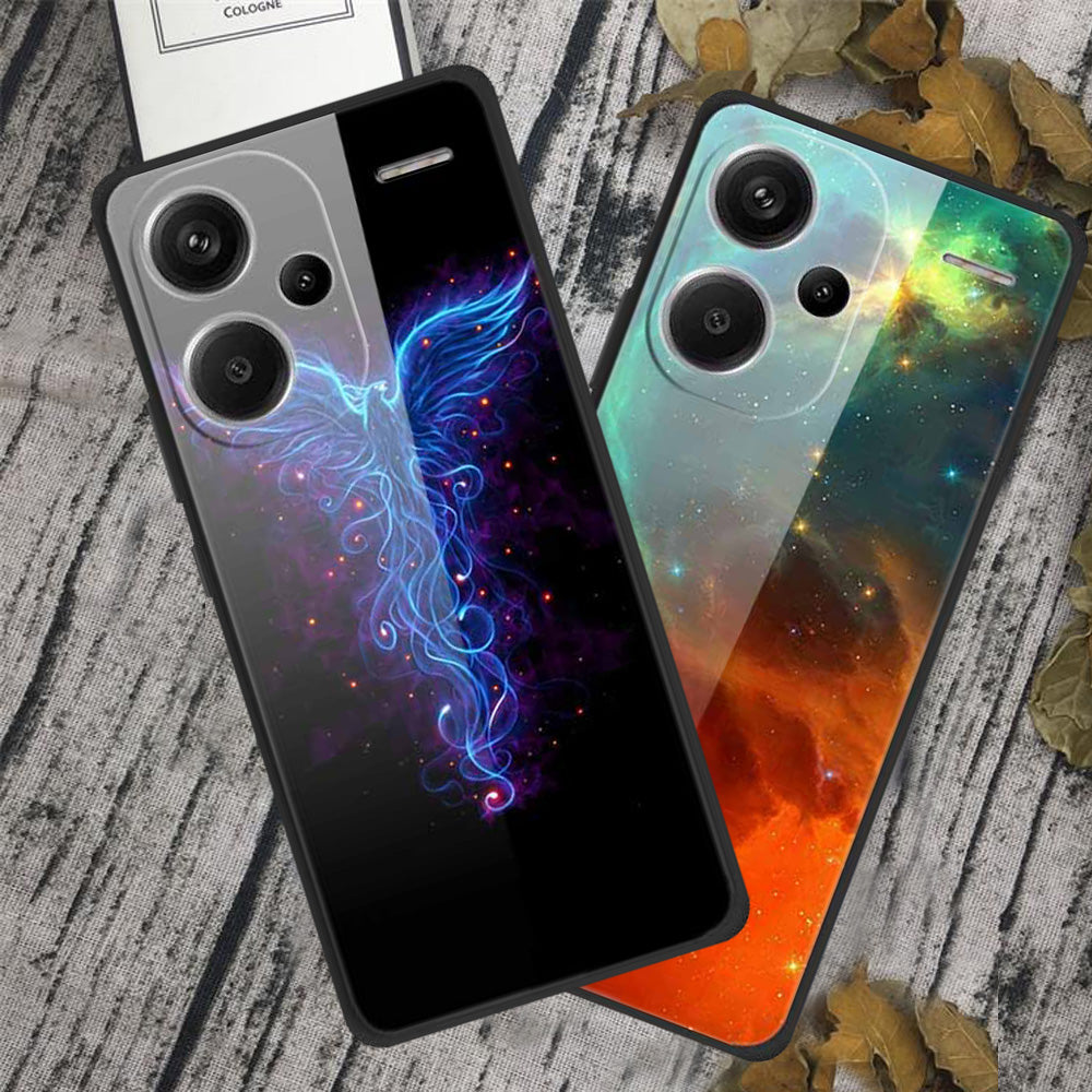 For Xiaomi Redmi Note 13 Pro+ 5G Cell Phone Case PC+Tempered Glass+TPU Pattern Printing Shell