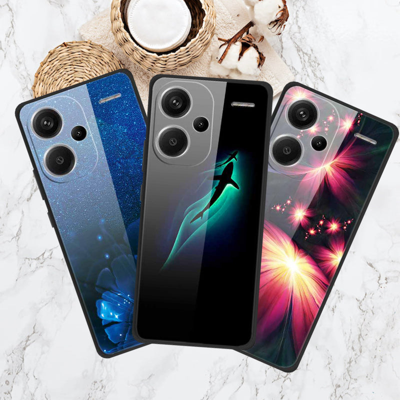 For Xiaomi Redmi Note 13 Pro+ 5G Cell Phone Case PC+Tempered Glass+TPU Pattern Printing Shell