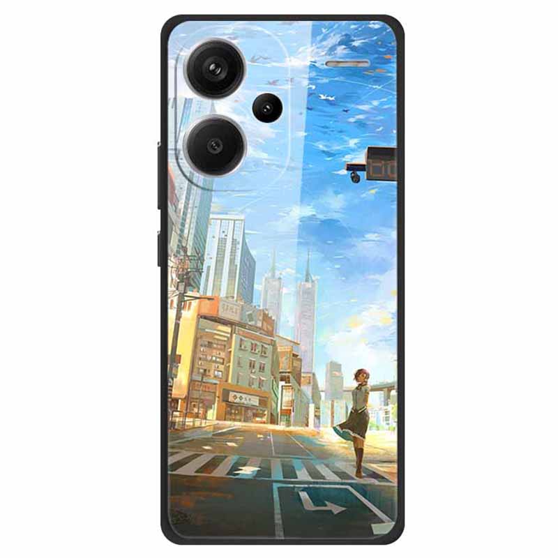 For Xiaomi Redmi Note 13 Pro+ 5G Cell Phone Case PC+Tempered Glass+TPU Pattern Printing Shell