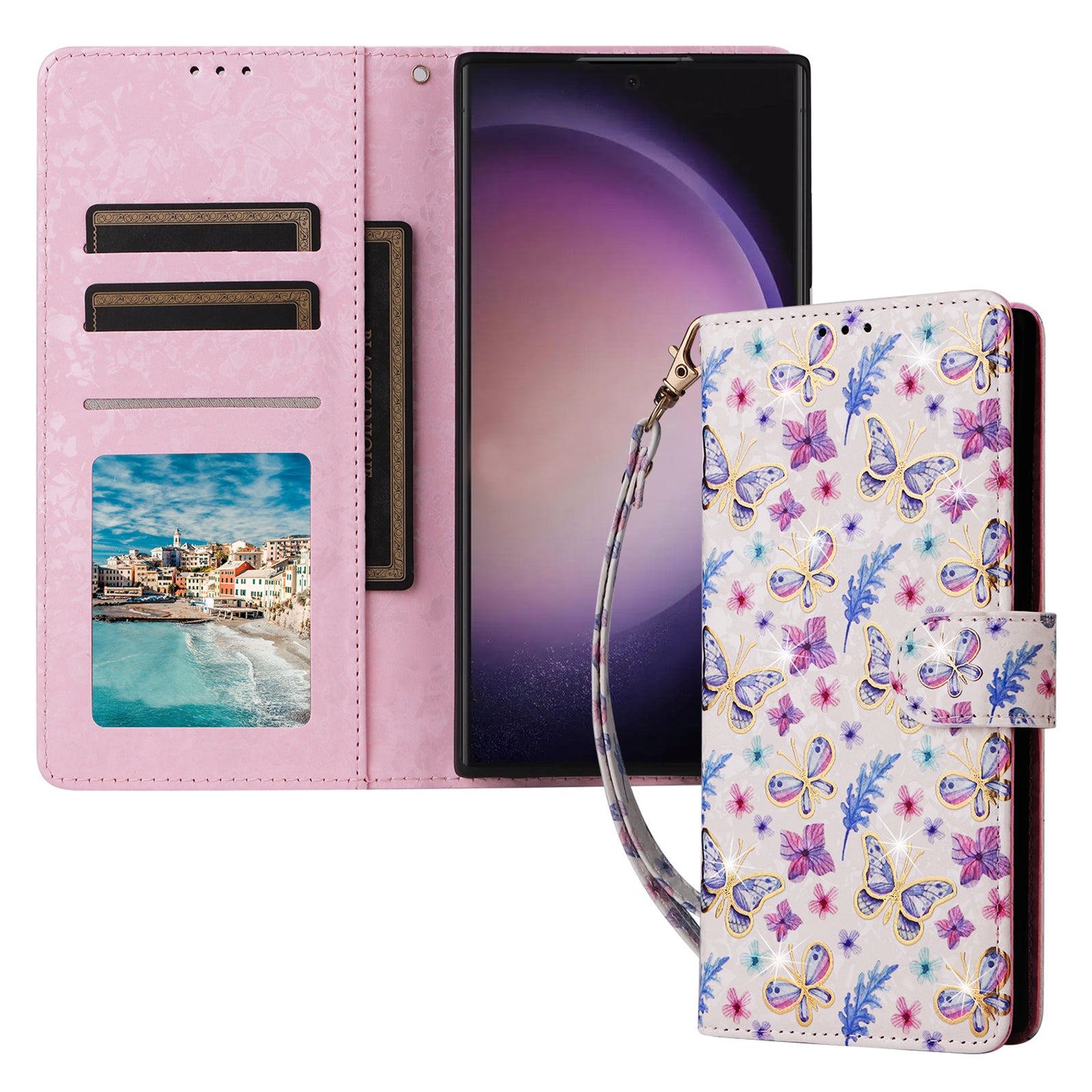 For Samsung Galaxy S24 Ultra Lacquered Flower Leather Phone Wallet Cover