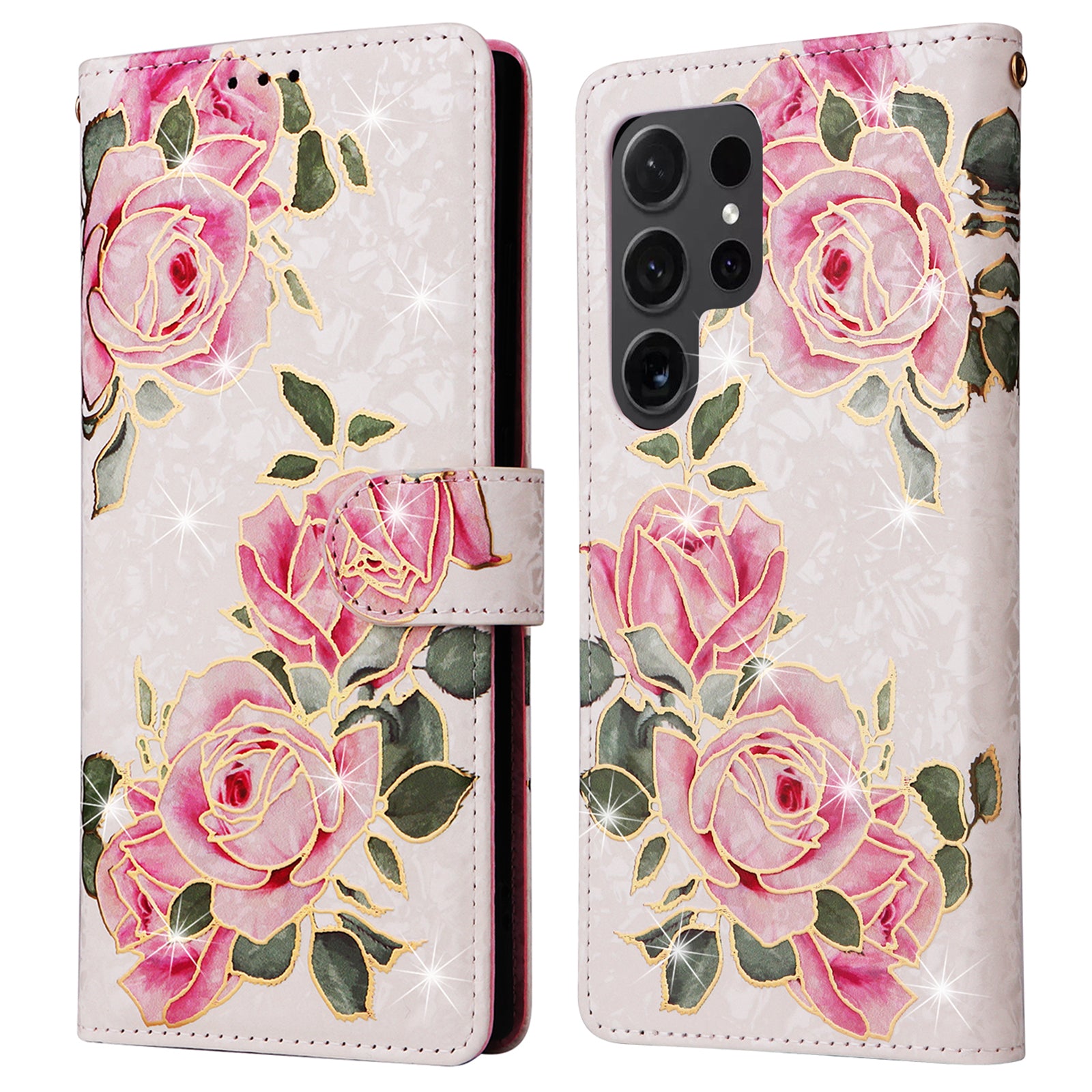 For Samsung Galaxy S24 Ultra Lacquered Flower Leather Phone Wallet Cover