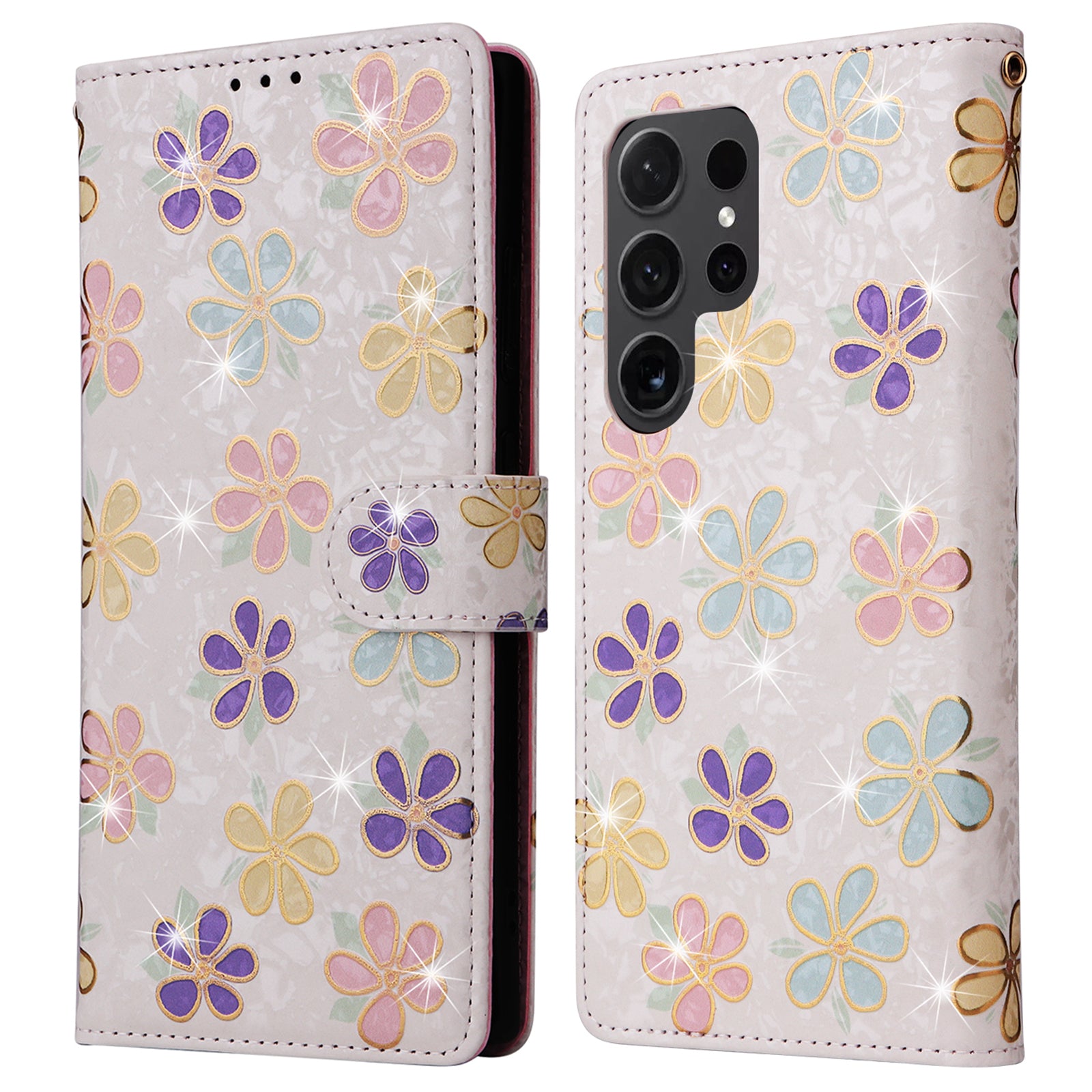 For Samsung Galaxy S24 Ultra Lacquered Flower Leather Phone Wallet Cover