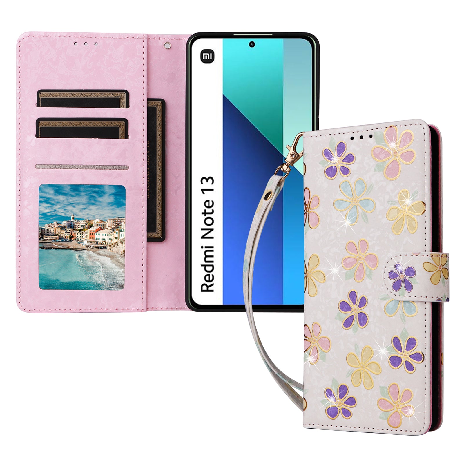 For Xiaomi Redmi Note 13 4G Case Lacquered Leather Cover with RFID Blocking Card Slots