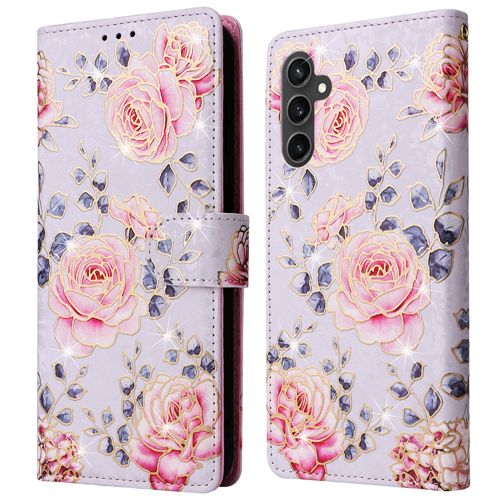 For Samsung Galaxy S23 FE Case PU Leather Lacquered Flower Stand Wallet Phone Cover