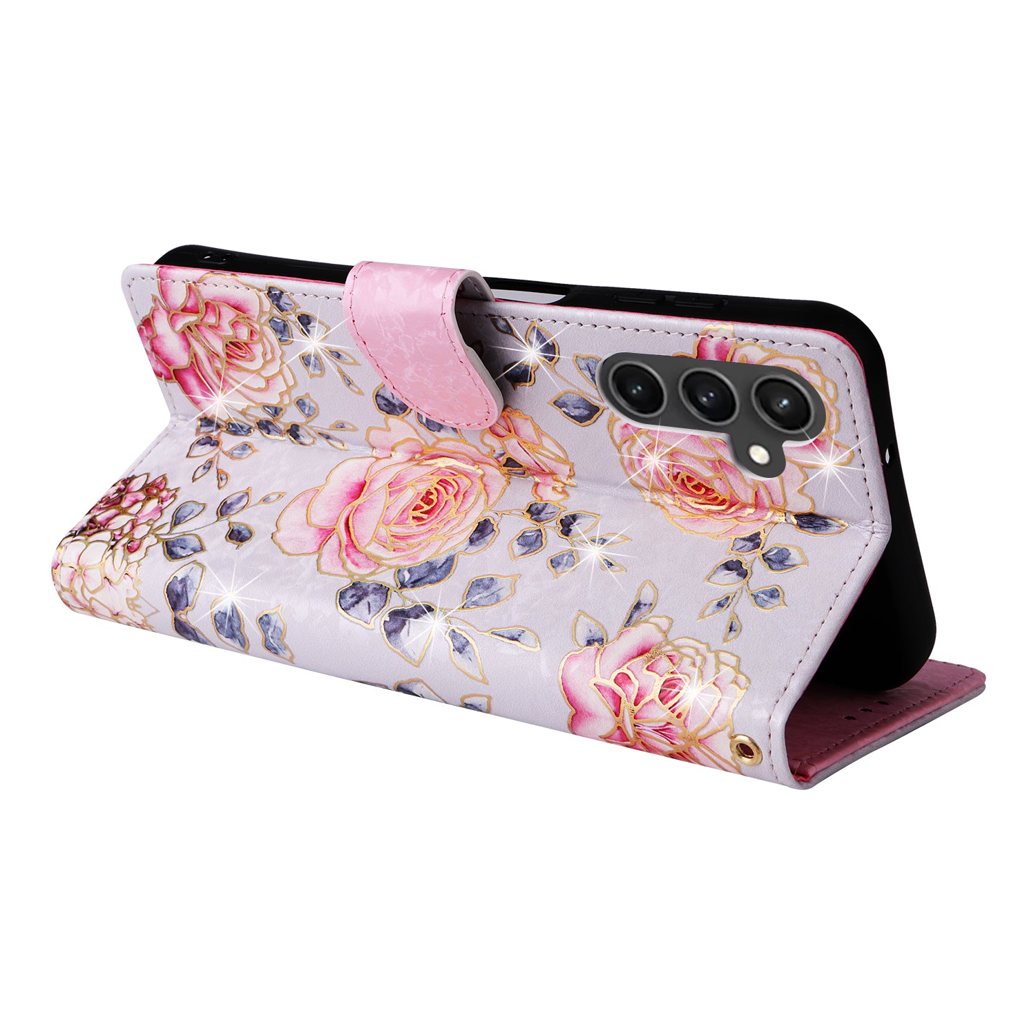 For Samsung Galaxy S23 FE Case PU Leather Lacquered Flower Stand Wallet Phone Cover