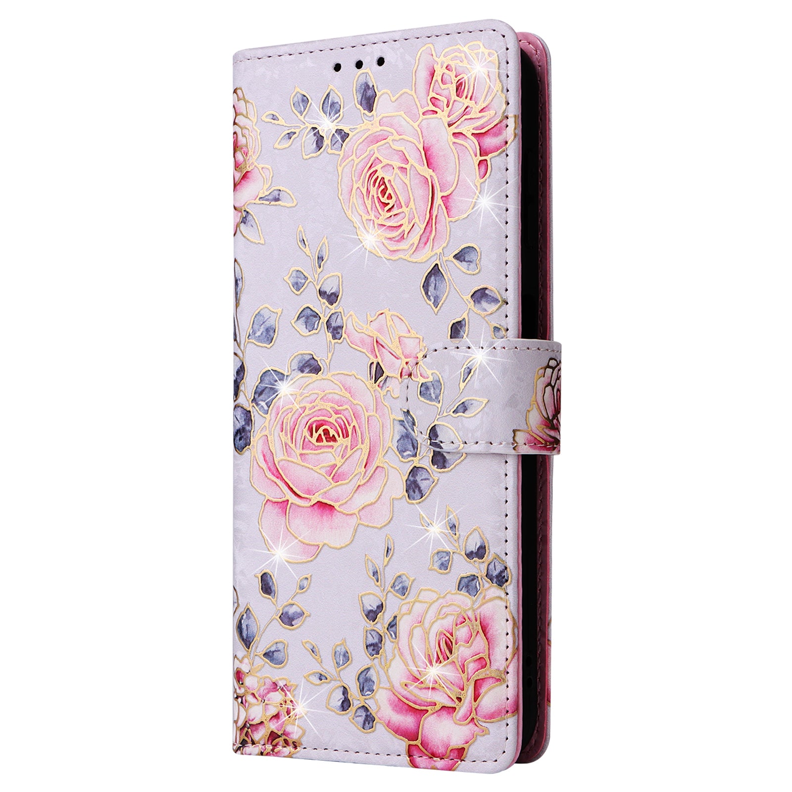 For Samsung Galaxy S23 FE Case PU Leather Lacquered Flower Stand Wallet Phone Cover
