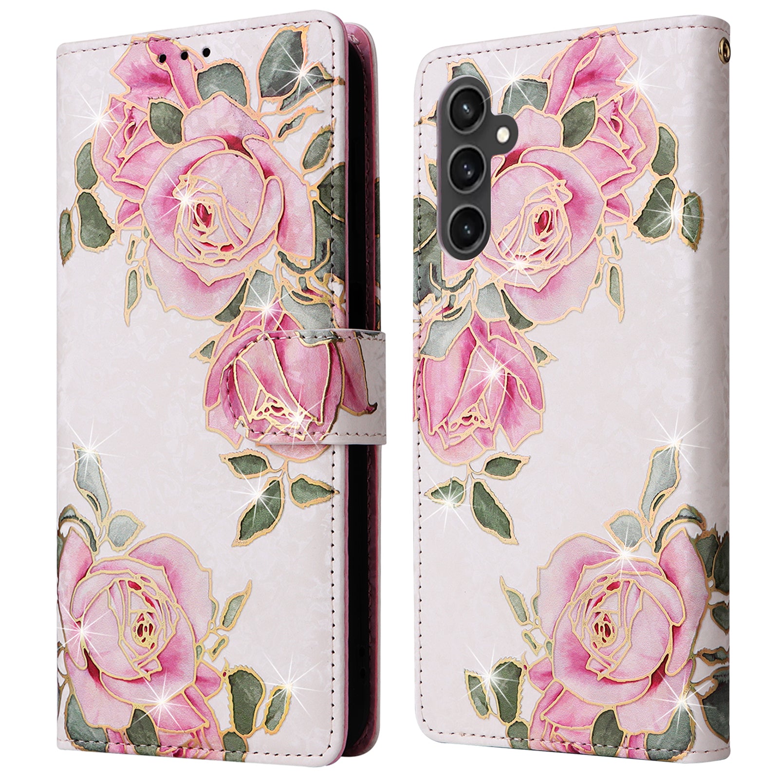 For Samsung Galaxy S23 FE Case PU Leather Lacquered Flower Stand Wallet Phone Cover