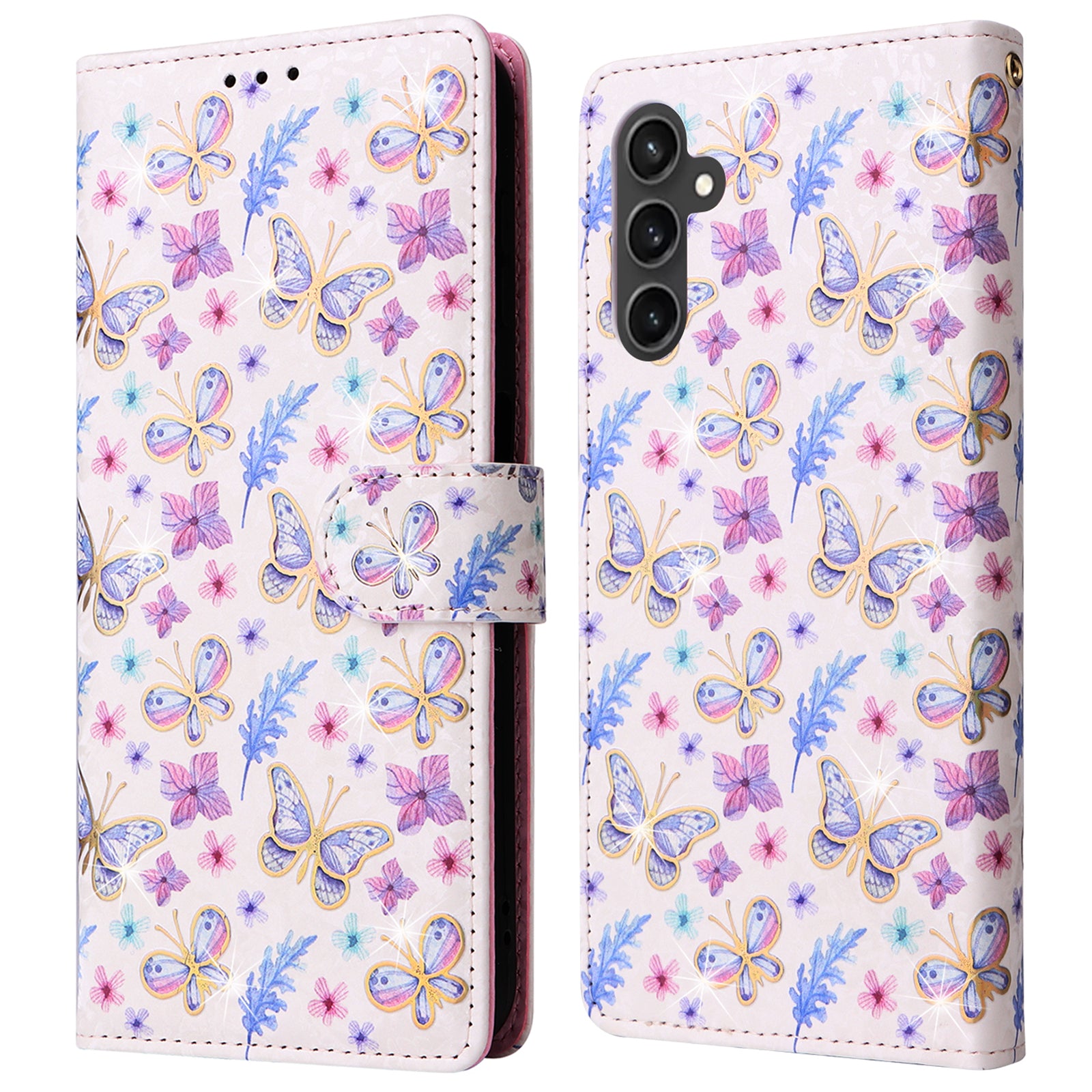 For Samsung Galaxy S23 FE Case PU Leather Lacquered Flower Stand Wallet Phone Cover