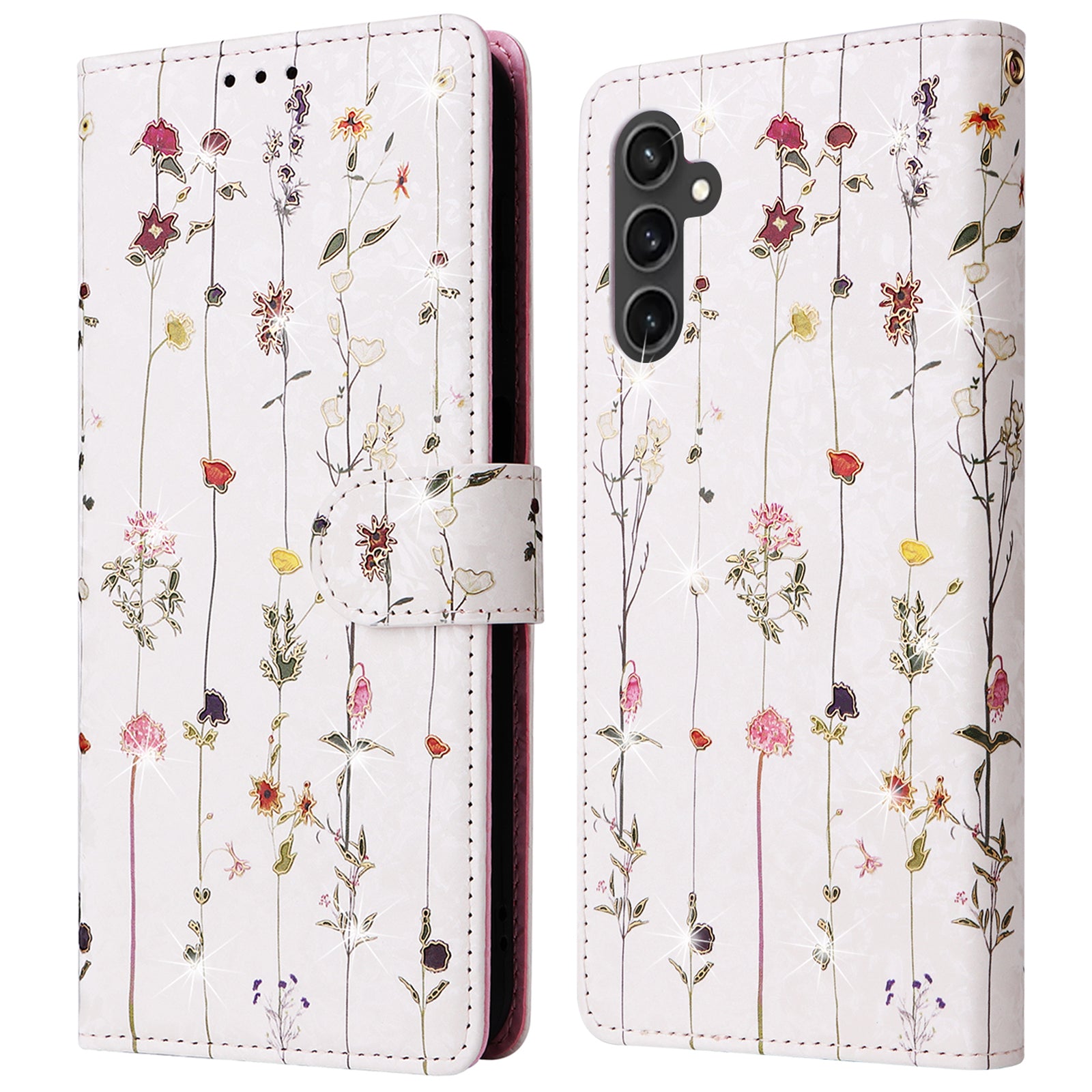 For Samsung Galaxy S23 FE Case PU Leather Lacquered Flower Stand Wallet Phone Cover
