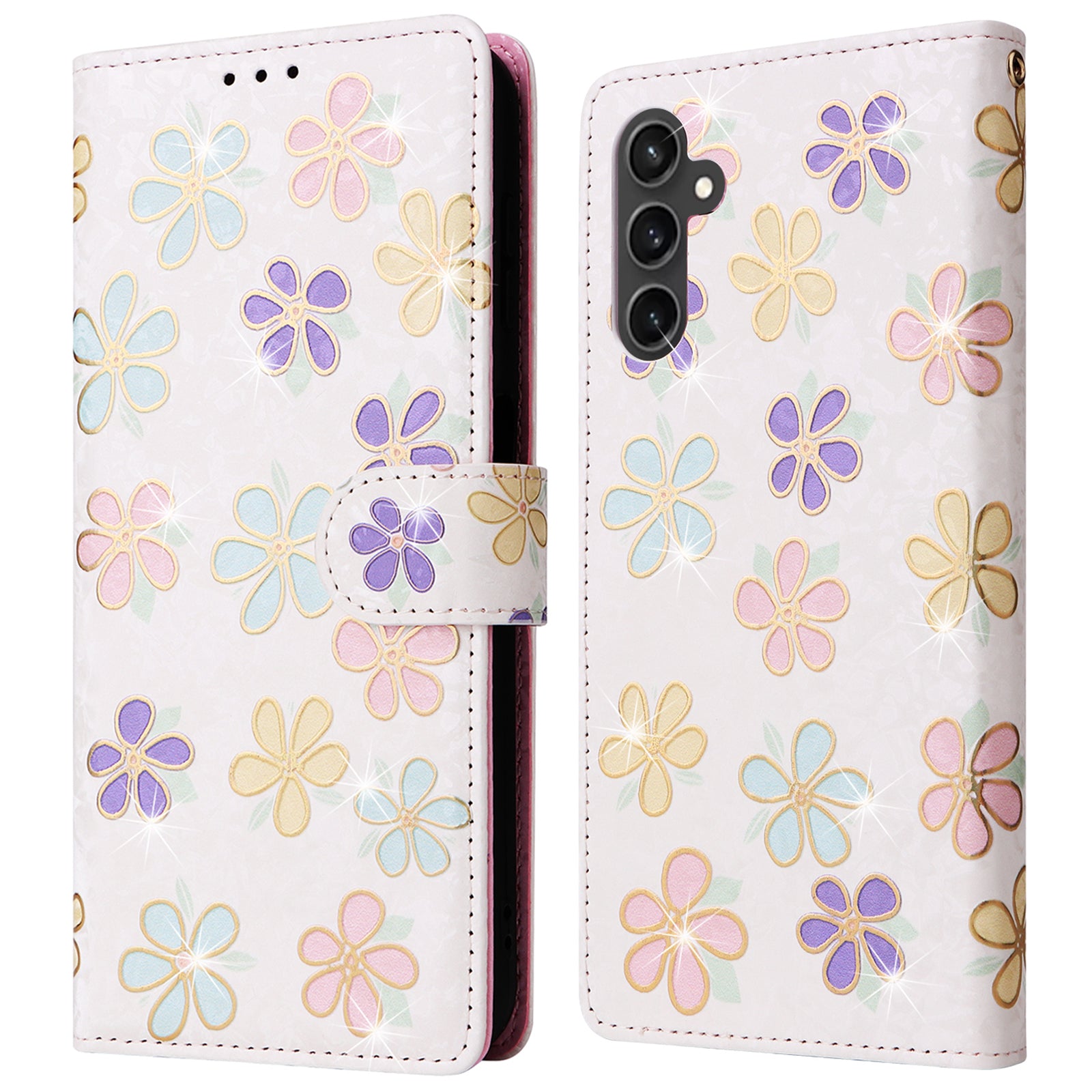 For Samsung Galaxy S23 FE Case PU Leather Lacquered Flower Stand Wallet Phone Cover